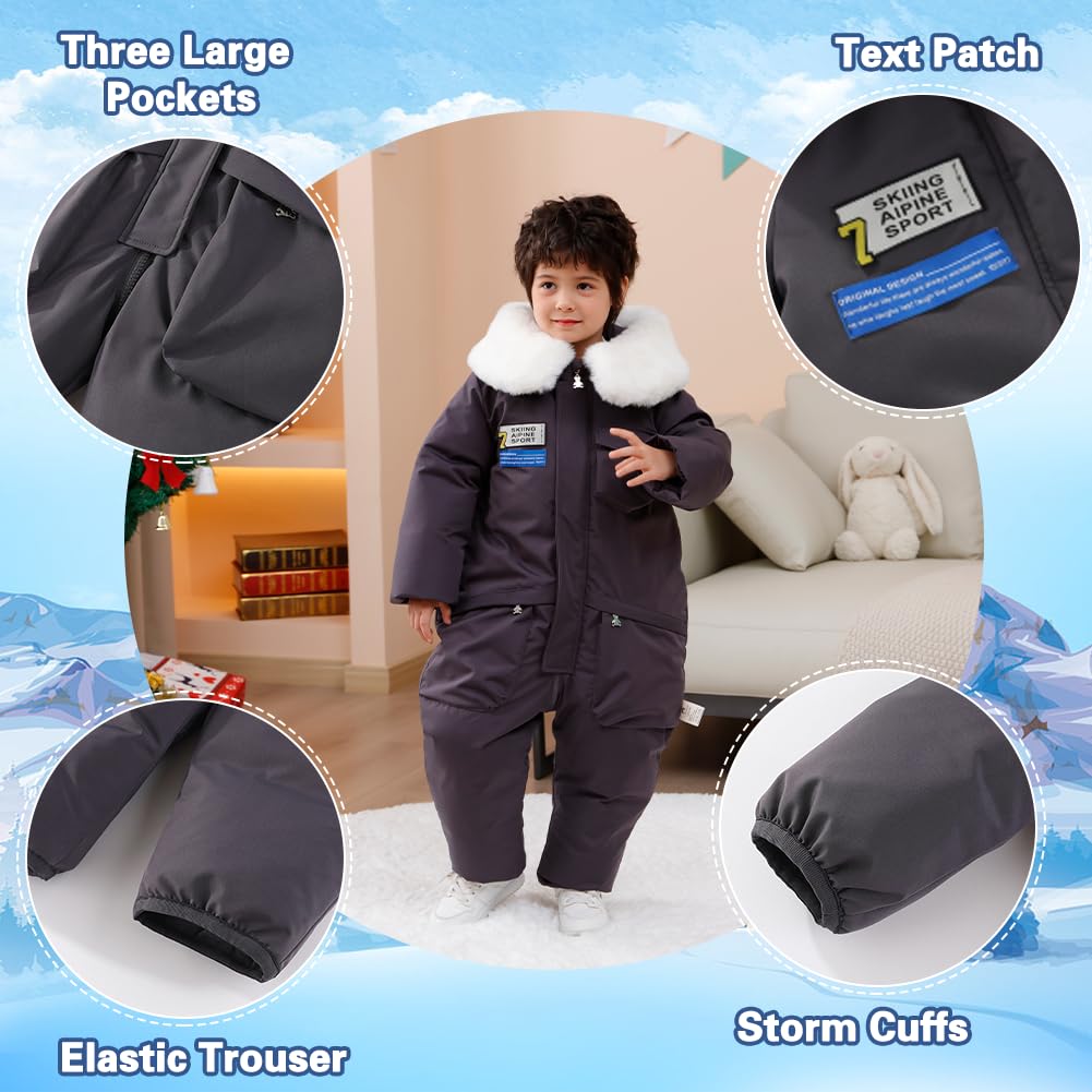Xifamniy Toddler Snowsuit 2T 3T 4T 5T Ski Suit Baby Boy Girl Winter Clothes Coat Outwear Snow Suit Hooded Romper Jumpsuit