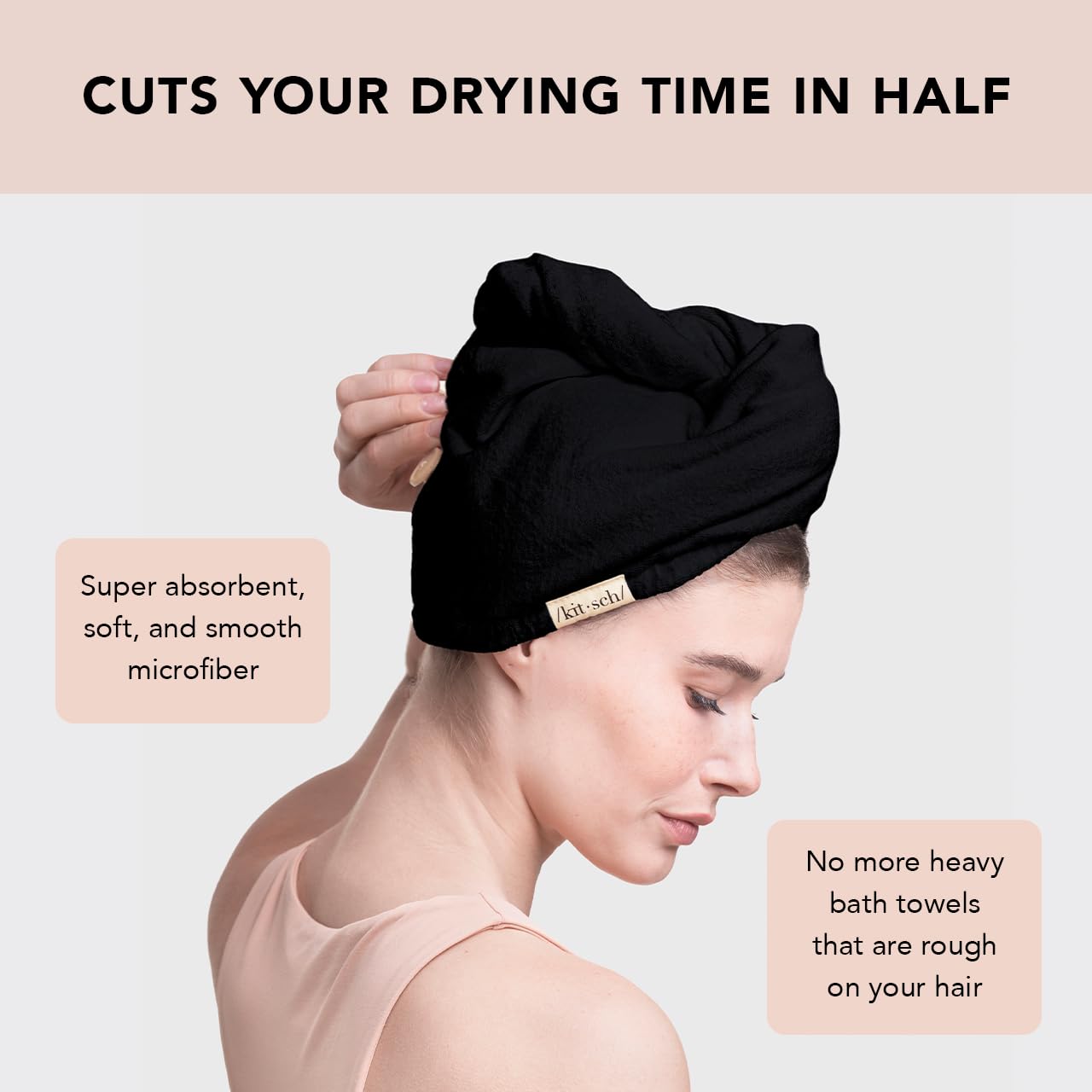 Kitsch Microfiber Hair Towel Wrap - Quick Dry Curly Hair Wraps for Women Wet Hair | Microfiber Towel for Hair | Hair Drying Towel Wrap | Hair Towels for Women | Hair Turban for Wet Hair (Blush)