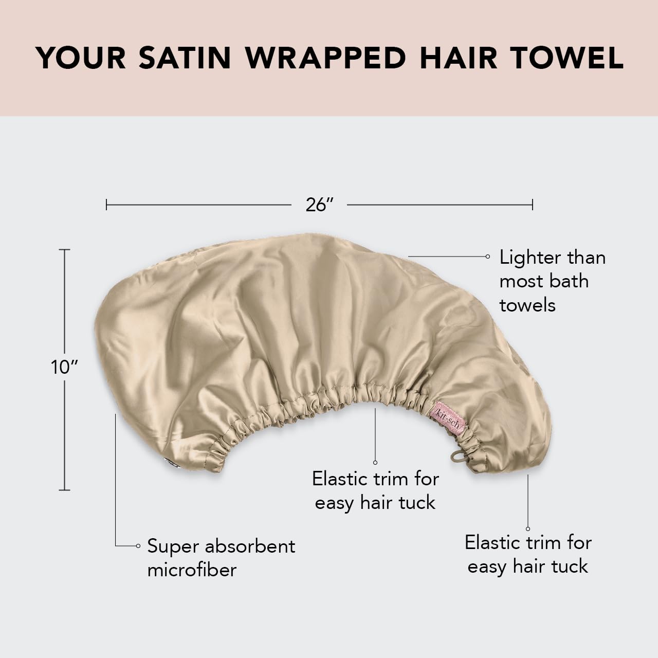 Kitsch Microfiber Hair Towel Wrap - Quick Dry Curly Hair Wraps for Women Wet Hair | Microfiber Towel for Hair | Hair Drying Towel Wrap | Hair Towels for Women | Hair Turban for Wet Hair (Blush)