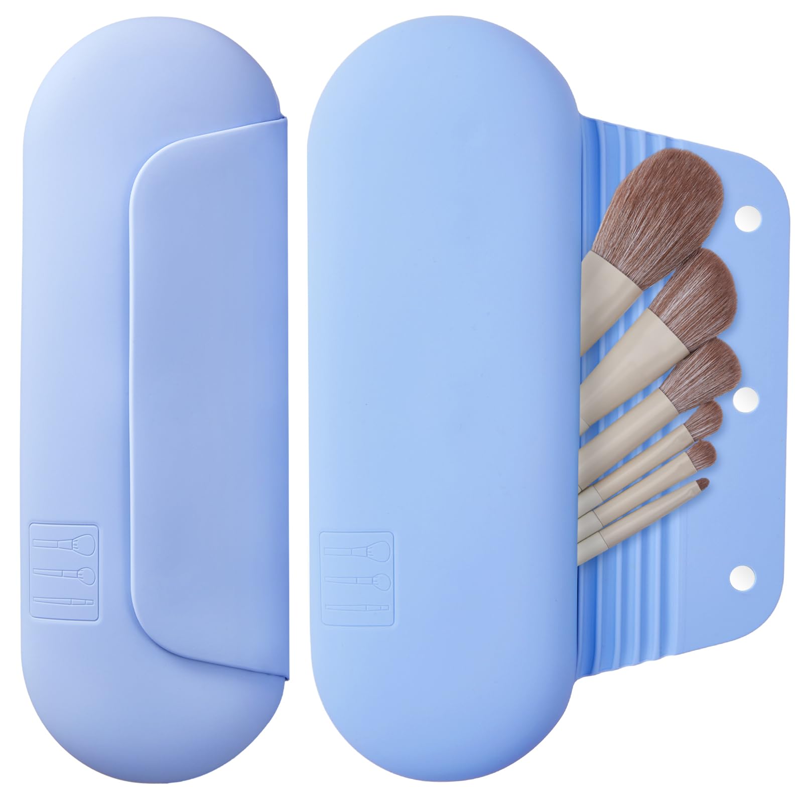 AGIKET Silicone Makeup Brush Holder Travel Cosmetic Bag:Soft Portable Cosmetic Face Brushes Holder with Upgrade Anti-Fall Out Magnetic Closure, Large Travel Makeup Brush Case - Walnut
