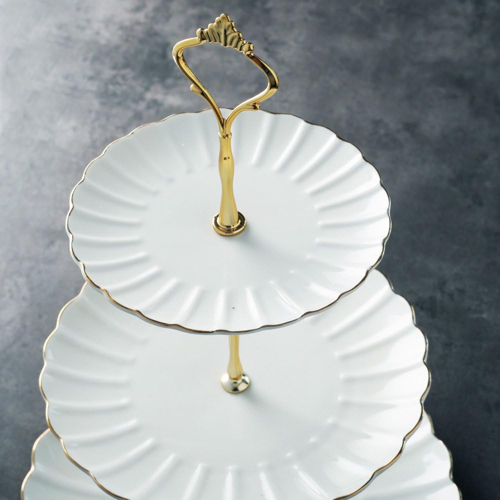 Sweejar Porcelain Tea Sets British Royal Series and 3 Tier Ceramic Cake Stand(Rose Flower)