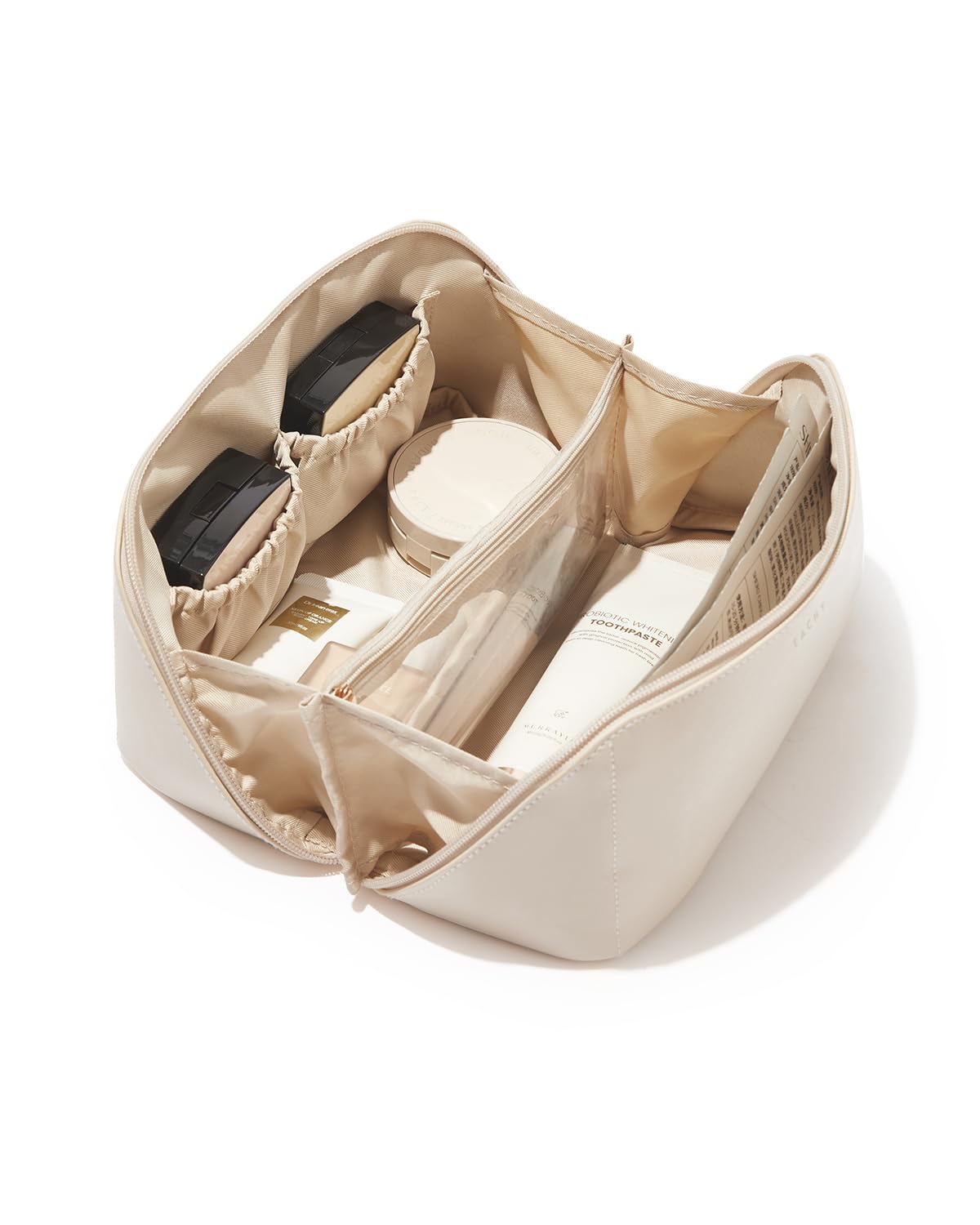 EACHY Travel Makeup Bag,Large Capacity Cosmetic Bags for Women,Waterproof Portable Pouch Open Flat Toiletry Bag Make up Organizer with Divider and Handle