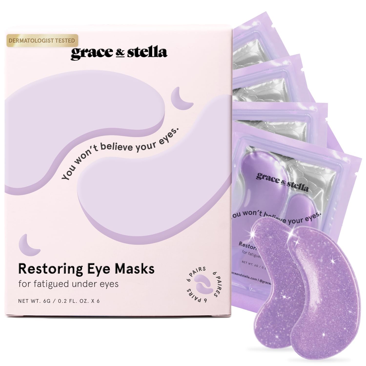 grace & stella Under Eye Masks for Dark Circles (Purple, 24 Pairs) - Gel Eye Mask with Retinol - Restoring Under Eye Patches for Puffy Eyes and Dark Circles - Vegan Cruelty-Free