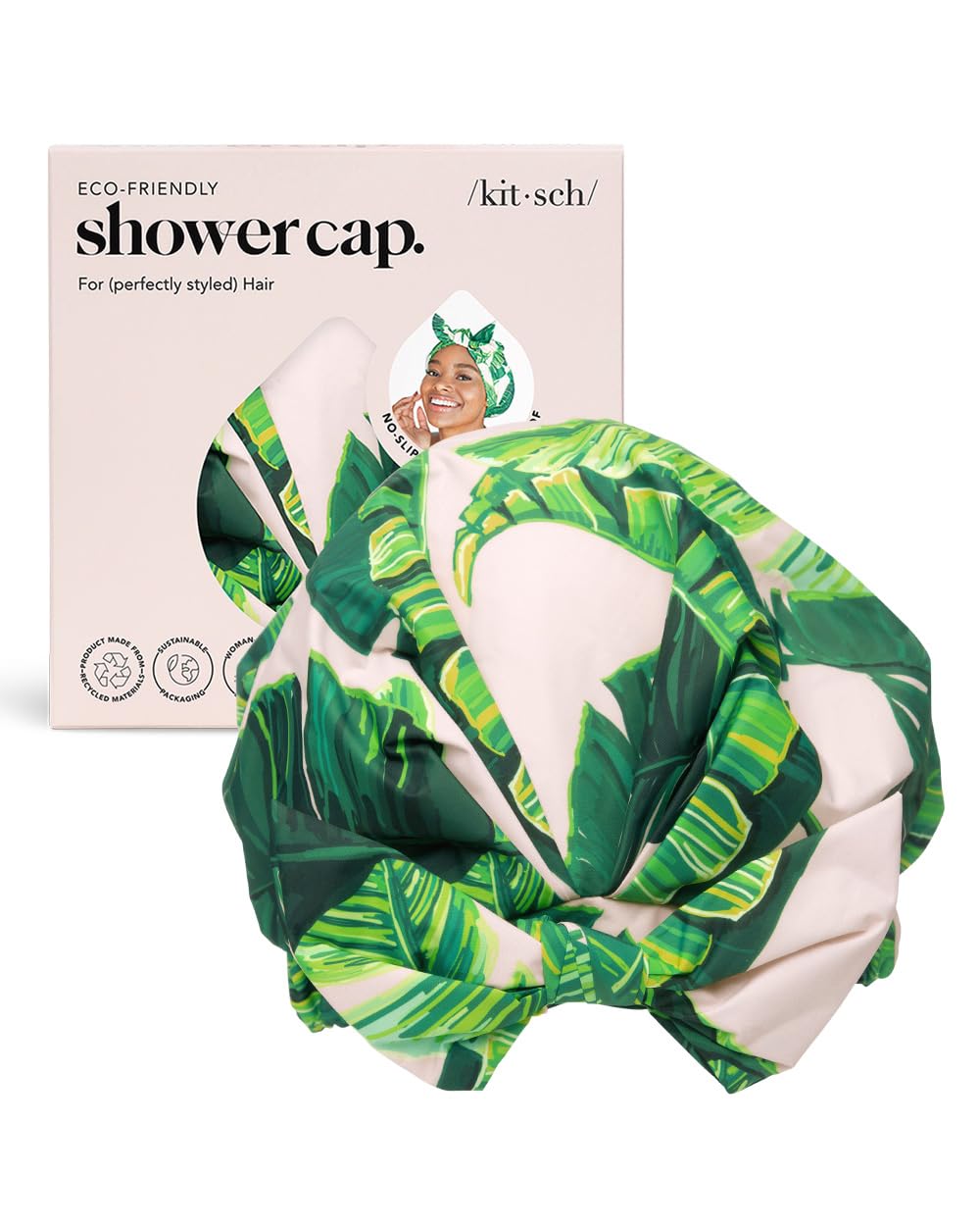 Kitsch Luxury Shower Cap for Women - Reusable Shower Cap for Long Hair with Non Slip Silicon Grip | Waterproof Hair Cap for Shower with One Size Fits Most | Stylish Hair Cover for Shower (Blush Dot)
