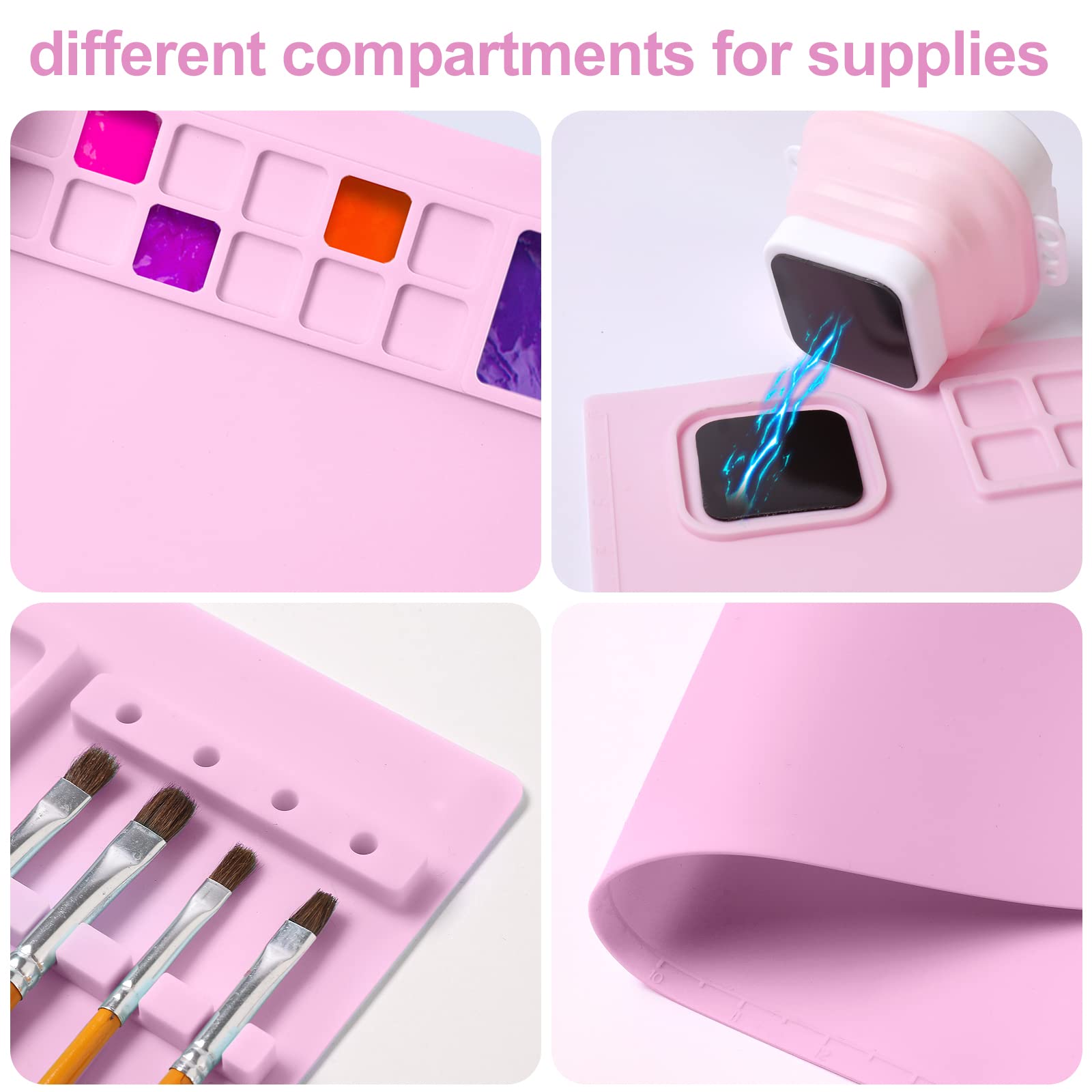 AWOKE Silicone Painting Mat - 20"X16" Silicone Art Mat with 1 Water Cup for Kids - Silcone Craft Mat has12 Color Dividers - 2 Paint Dividers (White)