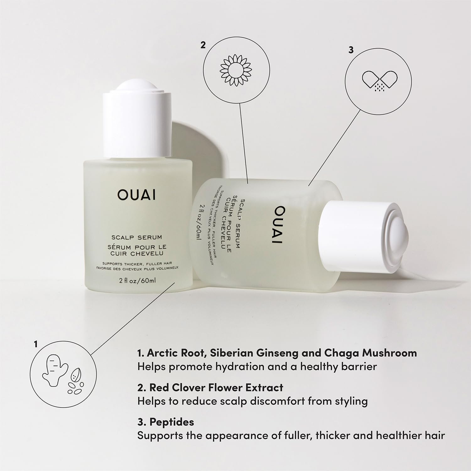 OUAI Scalp Serum - Balancing and Hydrating Serum with Red Clover Extract, Siberian Ginseng and Peptides for Thicker and Fuller-Looking Hair - Paraben, Phthalate and Sulfate Free Scalp Care (2 Fl Oz)