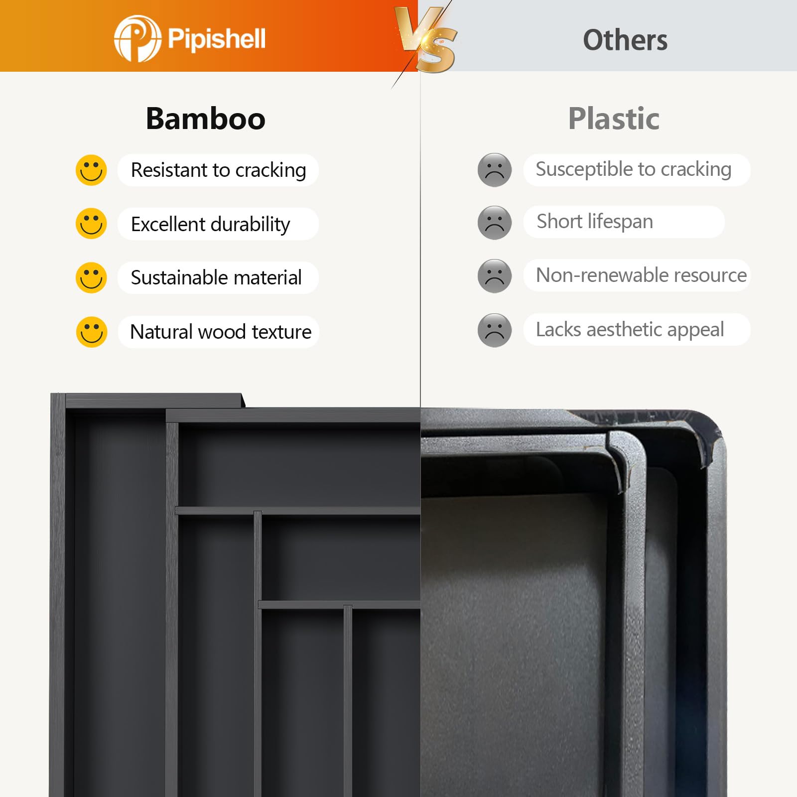 Bamboo Expandable Drawer Organizer for Utensils Holder, Adjustable Cutlery Tray, Wood Drawer Dividers Organizer for Silverware, Flatware, Knives in Kitchen, Bedroom, Living Room by Pipishell