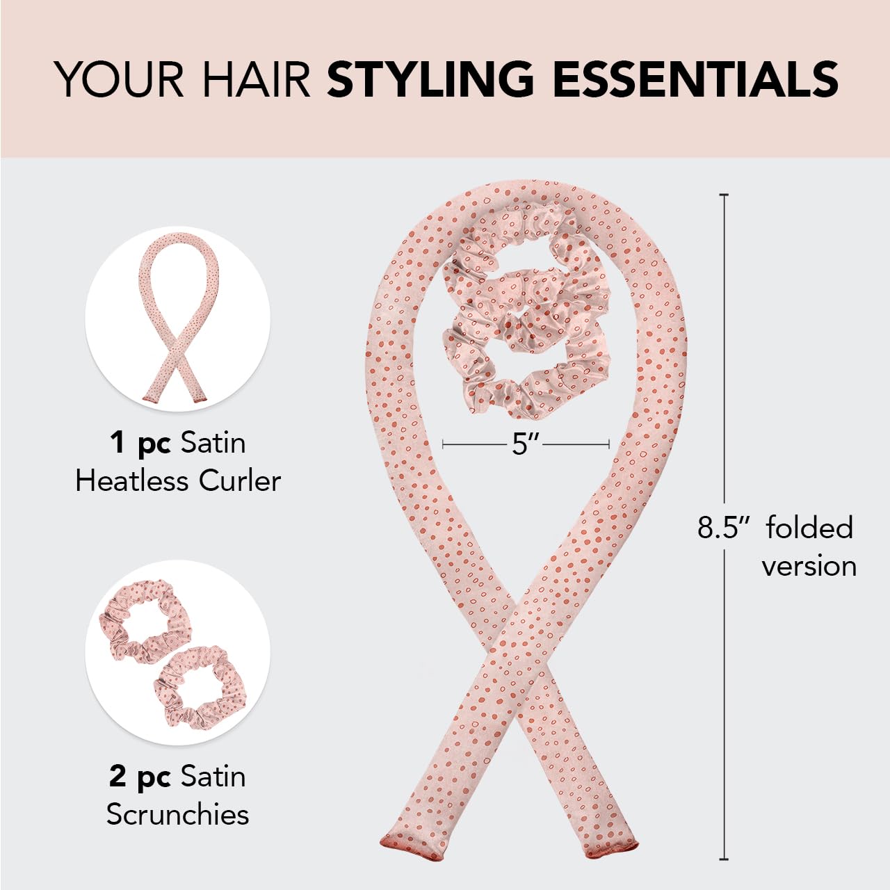 Kitsch Satin Heatless Curling Set for No-Heat Soft Curls | Overnight Hair Curlers & Curling Rod Headband, Frizz-Free Styling | Gentle Rollers for All Hair Types - 1 Pack (Charcoal)