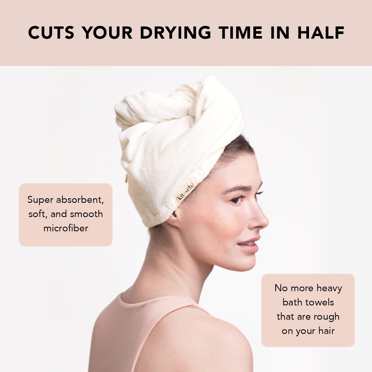 Kitsch Microfiber Hair Towel Wrap - Quick Dry Curly Hair Wraps for Women Wet Hair | Microfiber Towel for Hair | Hair Drying Towel Wrap | Hair Towels for Women | Hair Turban for Wet Hair (Blush)