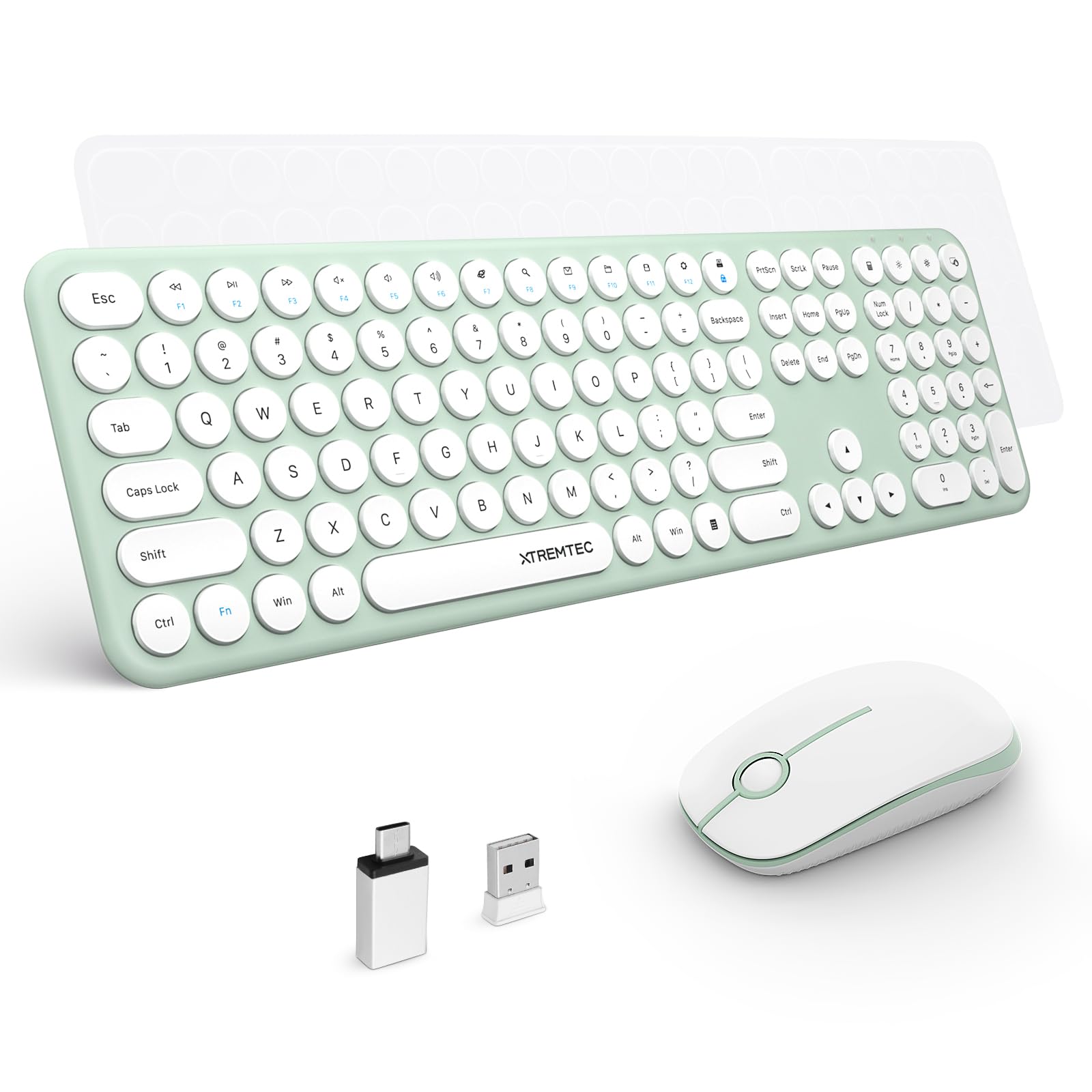 Wireless Keyboard and Mouse, XTREMTEC Cute Keyboard Retro Round Keycap - 2.4GHz Ultra-Slim Quiet Aesthetic Keyboard for Mac Computer Laptop PC Desktops (Rosegold)