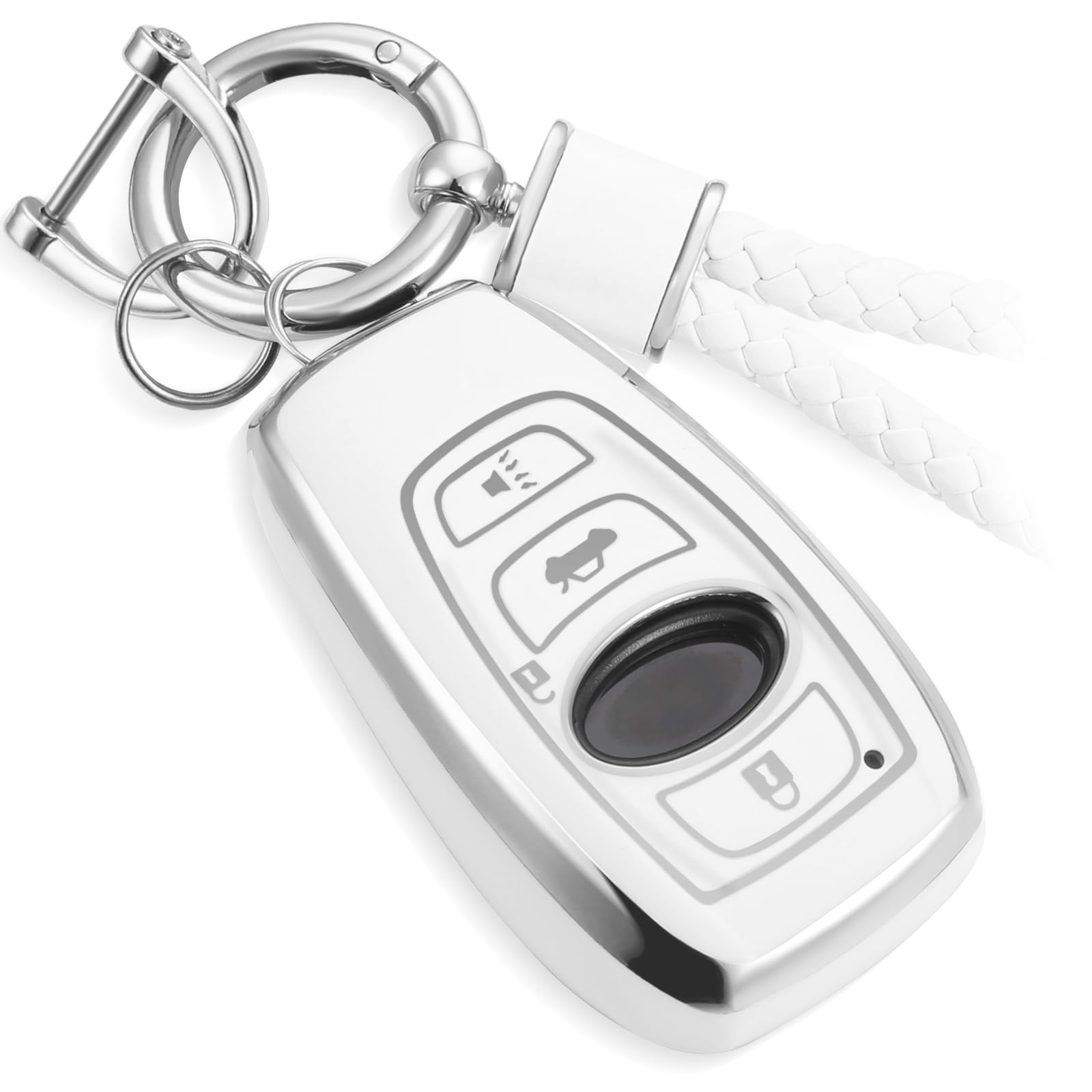 Cadillac Key Fob Cover with Metal Braided Rope Keychain, Upgraded Soft Key Case for 2015-2019 Escalade CTS SRX XT5 ATS STS CT6 (5 Button) (Gold Edge)