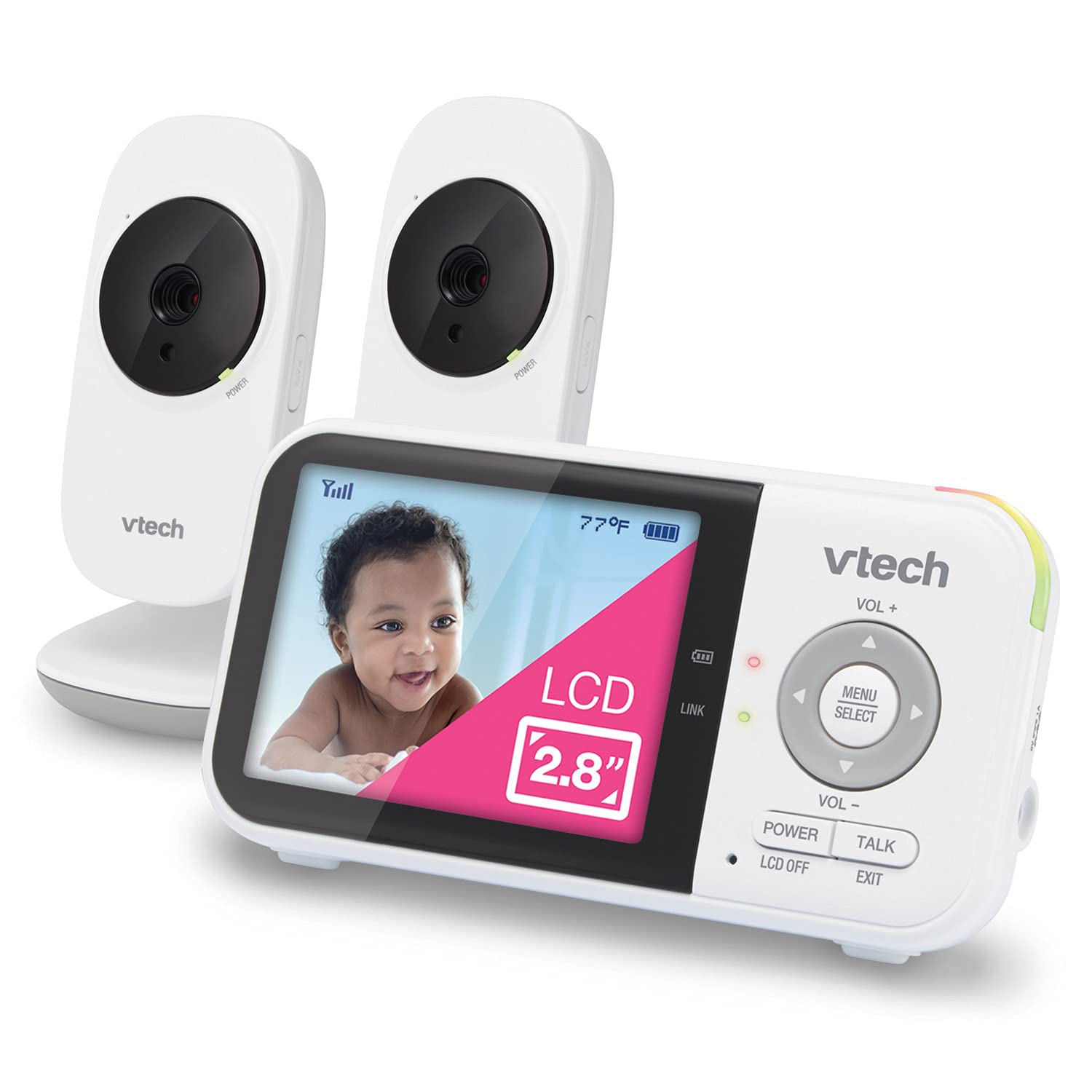 VTech VM819 Baby Monitor, 2.8” Screen, Night Vision, 2-Way Audio, Temperature Sensor and Lullabies, Secure Transmission No WiFi