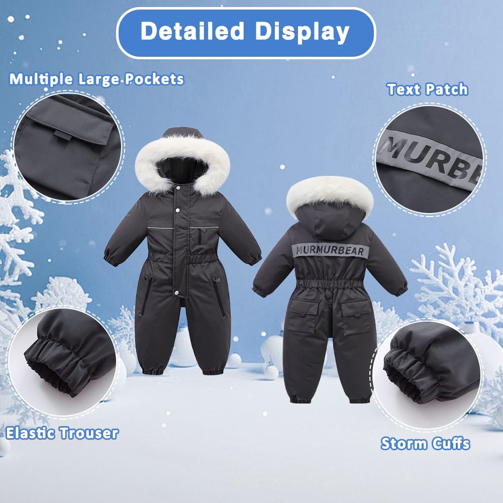 Xifamniy Toddler Snowsuit 2T 3T 4T 5T Ski Suit Baby Boy Girl Winter Clothes Coat Outwear Snow Suit Hooded Romper Jumpsuit