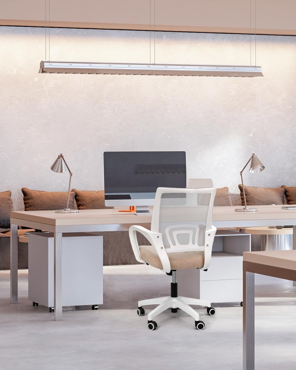 NEO CHAIR Office Chair Computer Desk Chair Gaming Ergonomic Mid Back Cushion Lumbar Support with Comfy Mesh Adjustable Swivel Rolling Home (Beige)