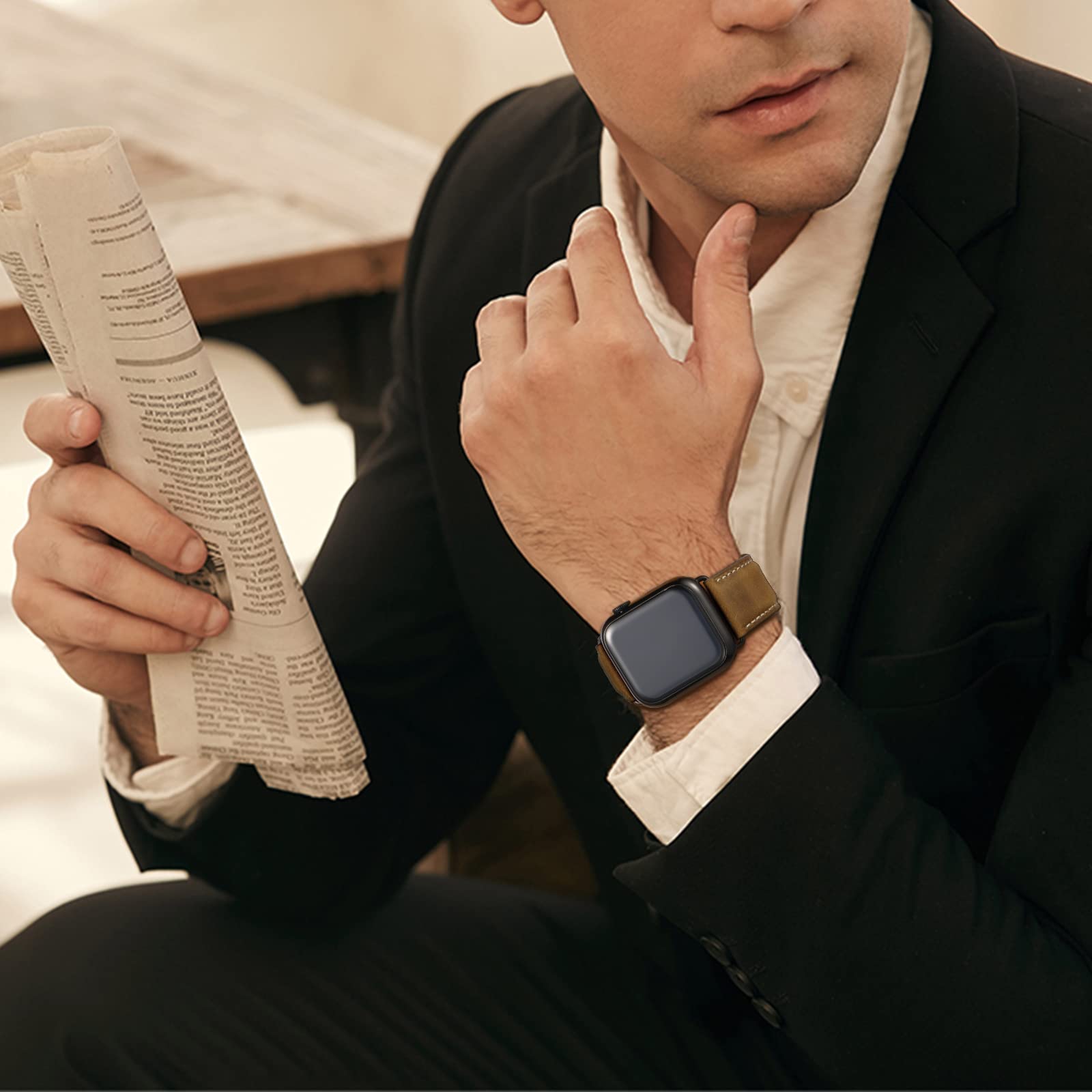 Bestig Compatible with Apple Watch Band 49mm 46mm 45mm 44mm 42mm(Series 3 2 1) Apple Watch Leather Bands Genuine Leather for iWatch Strap Ultra Series 10 9 8 7 6 5 4 SE Women Man-Redbrown/Black