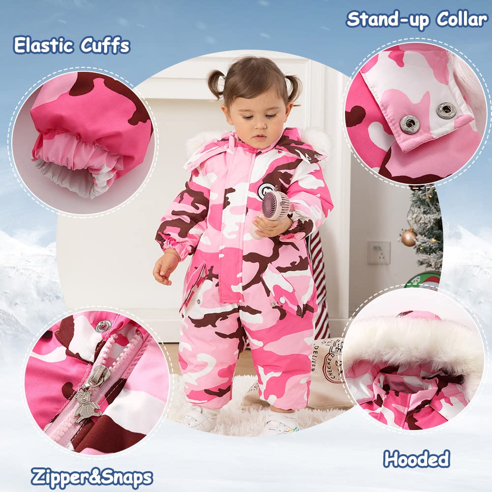 Xifamniy Toddler Snowsuit 2T 3T 4T 5T Ski Suit Baby Boy Girl Winter Clothes Coat Outwear Snow Suit Hooded Romper Jumpsuit