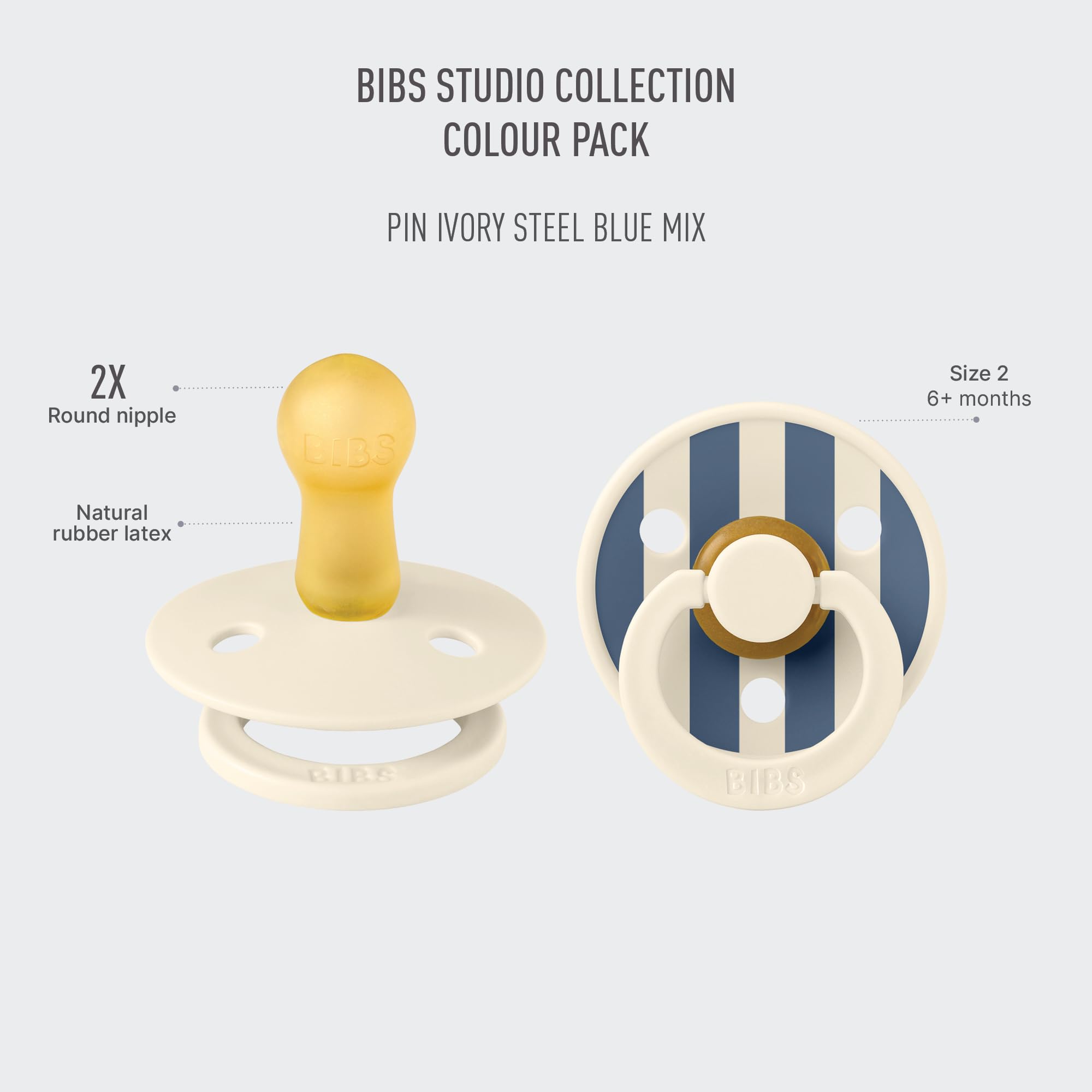 BIBS Pacifiers - Studio Collection | Natural Rubber Baby Pacifier | Set of 2 BPA-Free Soothers | Made in Denmark | (Blush mix, 0-6 Months)