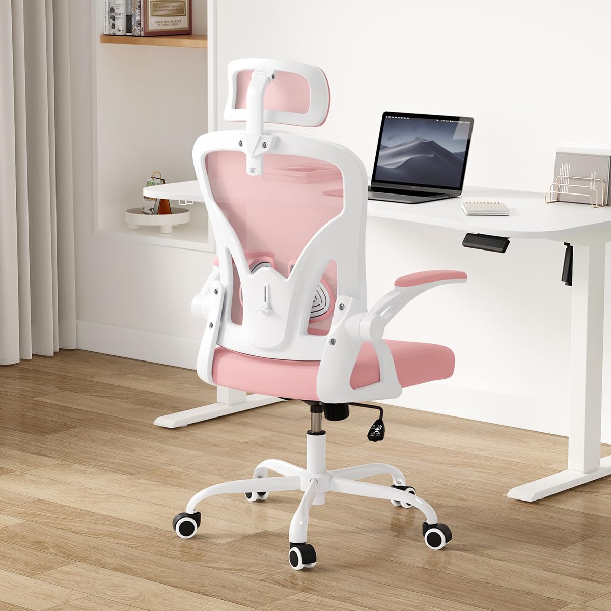 Farini Ergonomic Office Chair, Home Office Desk Chair with Headrest, High Back Computer Chair with Flip-up Armrests and Adjustable Lumbar Support for Home Office Study Bedroom, Khaki.