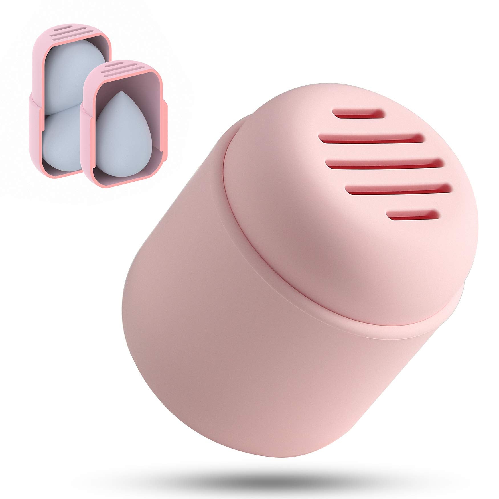 BEZOX Makeup Sponge Holder, Silicone Beauty Sponge Case with Double-Sided Vent Design for Quick Drying, Compact Travel Essentials Make Up Blender Container - Khaki