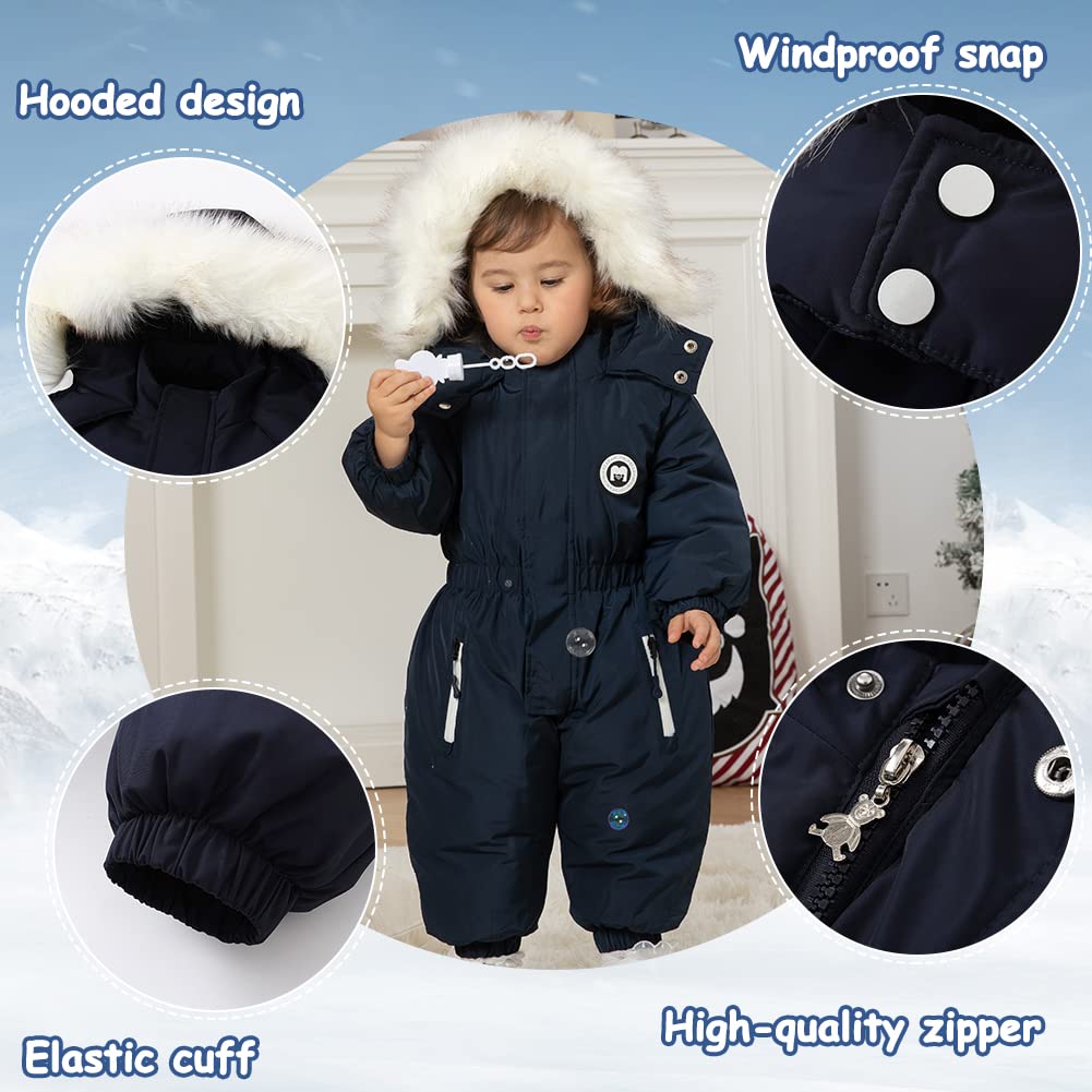 Xifamniy Toddler Snowsuit 2T 3T 4T 5T Ski Suit Baby Boy Girl Winter Clothes Coat Outwear Snow Suit Hooded Romper Jumpsuit