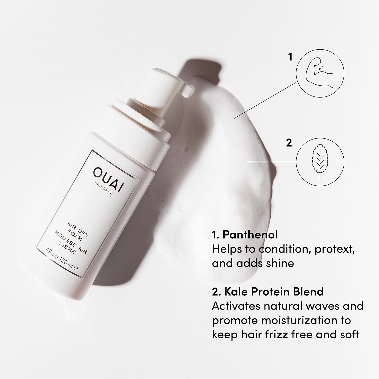 OUAI Air Dry Foam - Conditioning Mousse for Beach Waves with Kale and Carrot Extract - Paraben, Phthalate and Sulfate Free Hair Product (4 Oz)