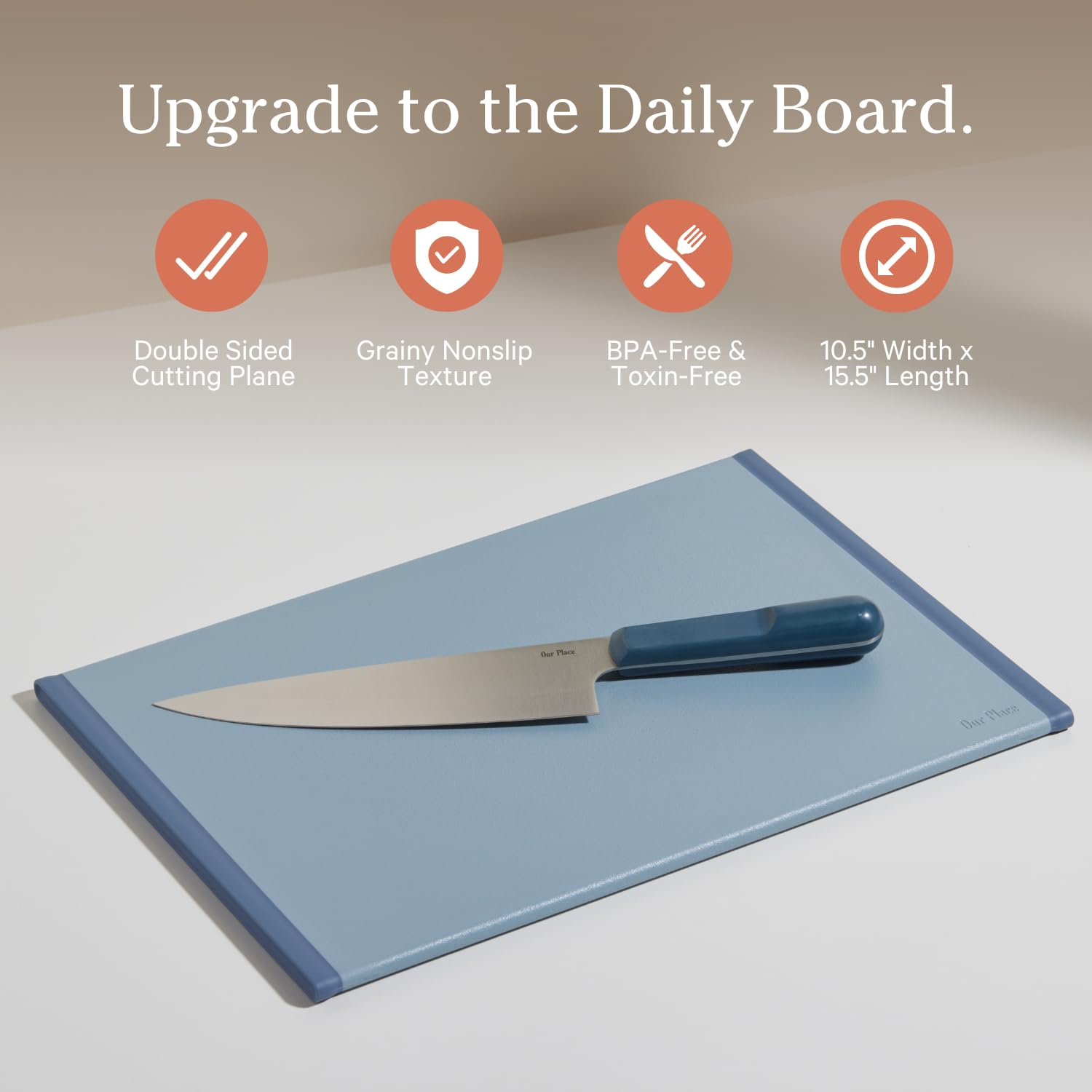 Our Place Daily Board - Double-Sided, Non-Slip, 100% Recycled Plastic Cutting Board | BPA-Free | Easy-Grip Handles | Sustainable Kitchen Essential | Steam