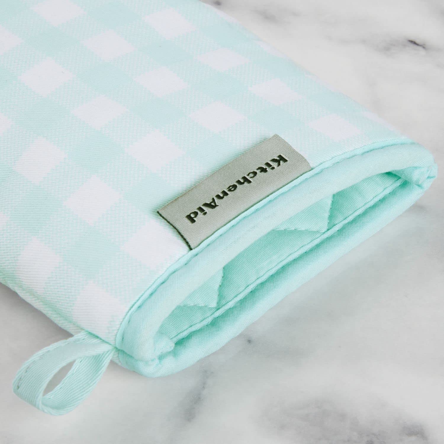 KitchenAid Gingham Mini Oven Mitt 2-Pack Set, Milkshake Tan, 5.5"x8"