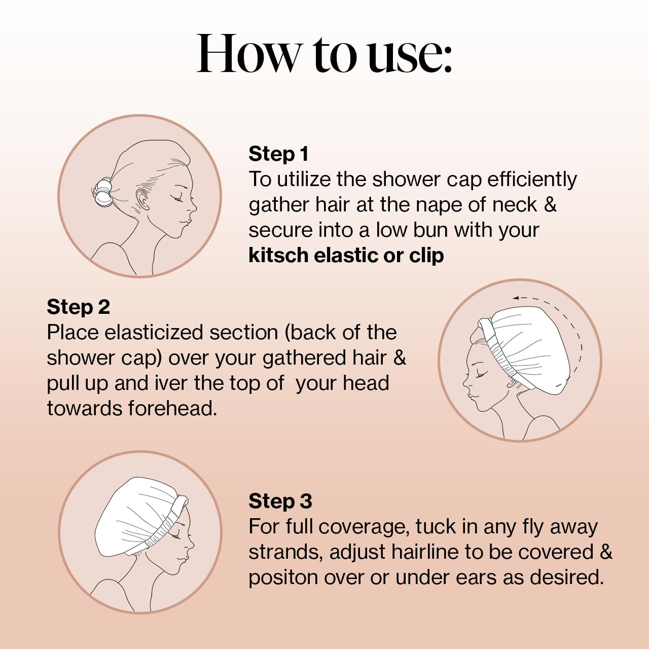 Kitsch Luxury Shower Cap for Women - Reusable Shower Cap for Long Hair with Non Slip Silicon Grip | Waterproof Hair Cap for Shower with One Size Fits Most | Stylish Hair Cover for Shower (Blush Dot)