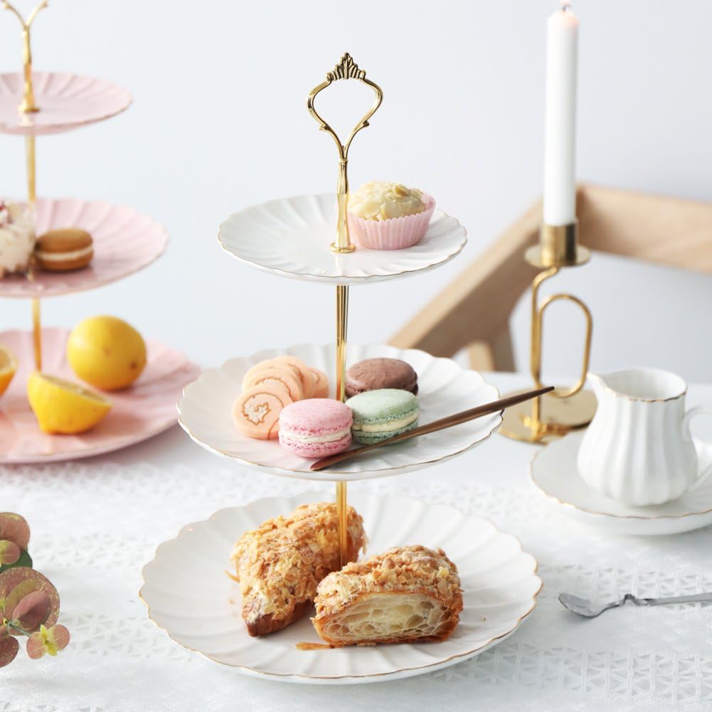 Sweejar Porcelain Tea Sets British Royal Series and 3 Tier Ceramic Cake Stand(Rose Flower)
