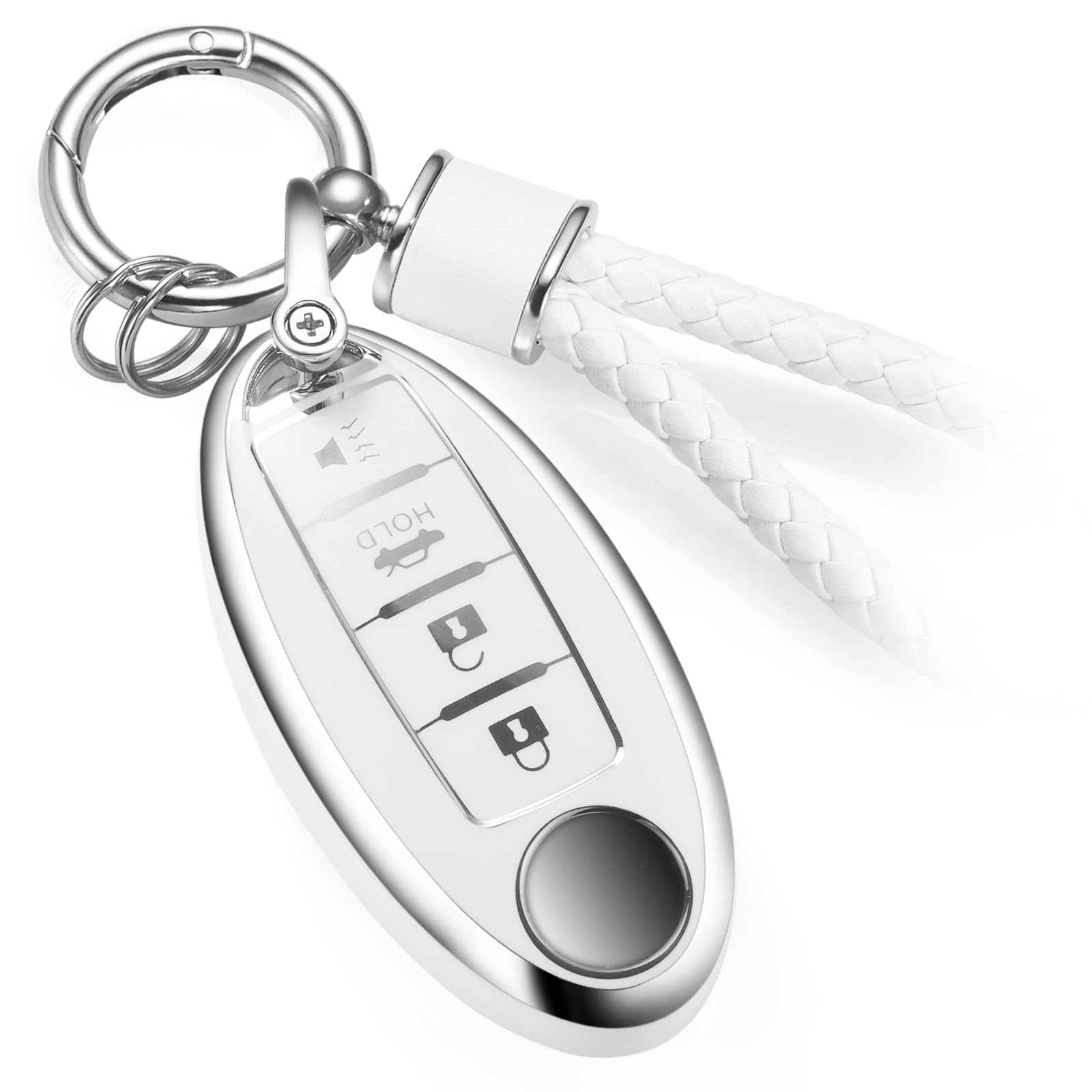 Cadillac Key Fob Cover with Metal Braided Rope Keychain, Upgraded Soft Key Case for 2015-2019 Escalade CTS SRX XT5 ATS STS CT6 (5 Button) (Gold Edge)