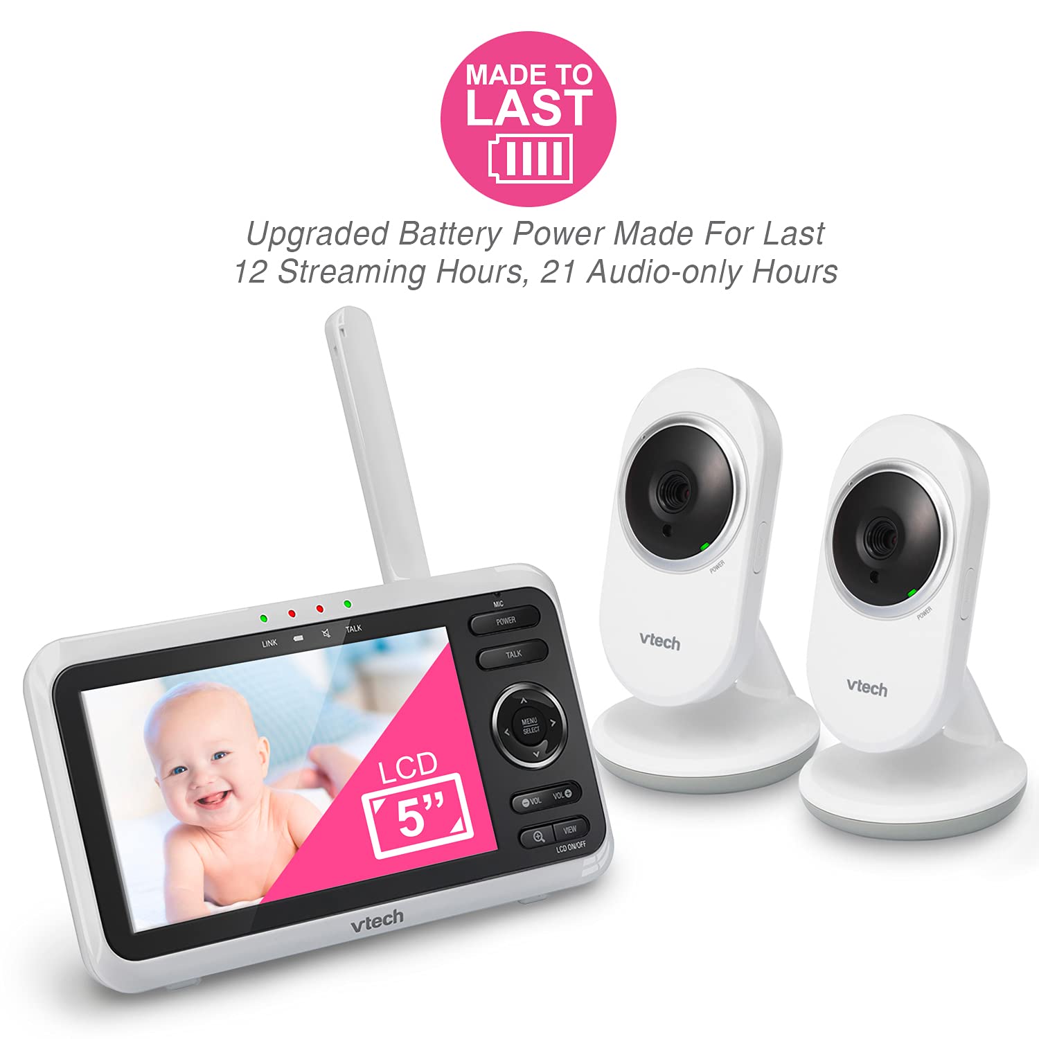 VTech VM819 Baby Monitor, 2.8” Screen, Night Vision, 2-Way Audio, Temperature Sensor and Lullabies, Secure Transmission No WiFi
