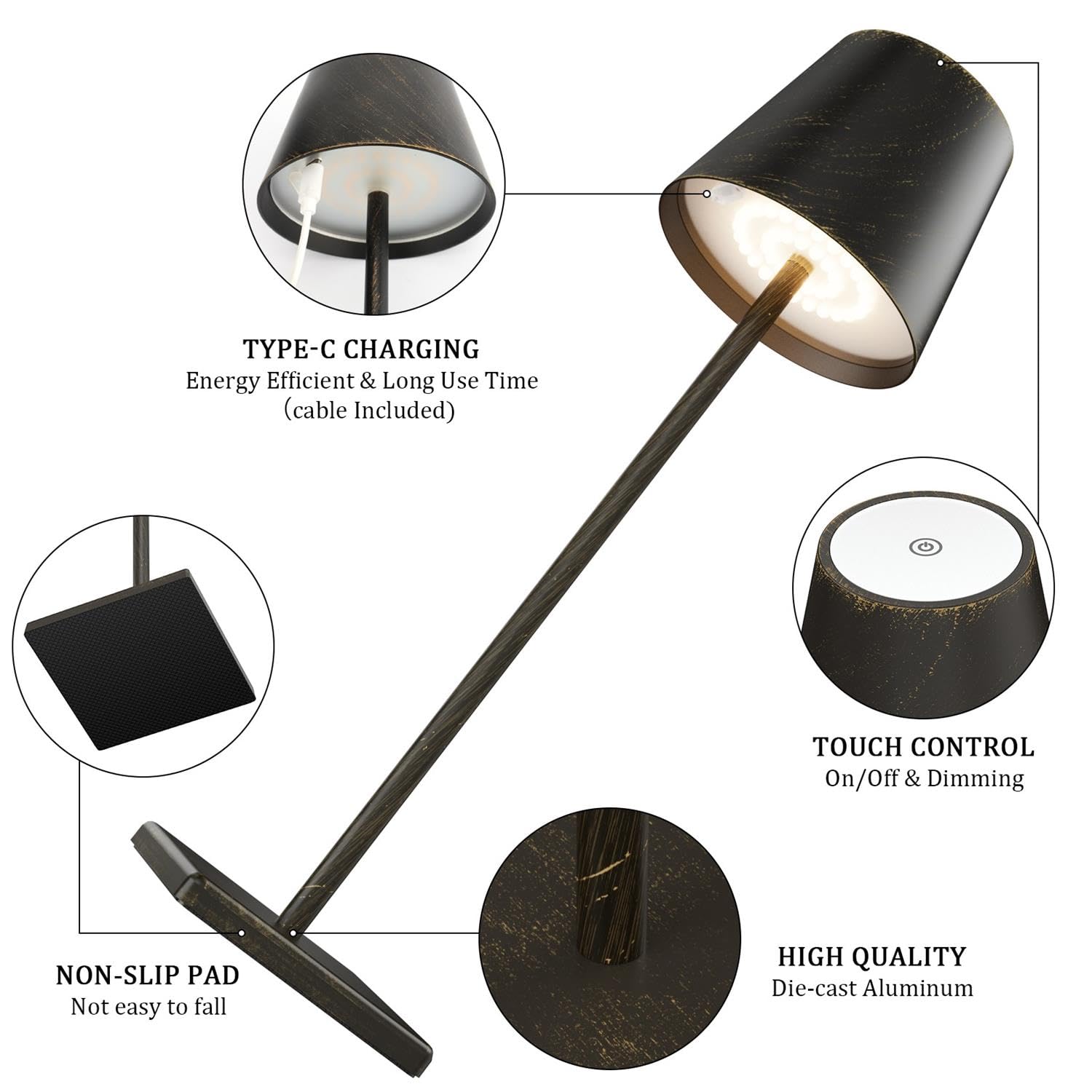 2-Pack LED Cordless Table Lamp, Rechargeable Battery Desk lamp 3W 5500mAh Battery Operated Stepless Dimming Modern Portable Table Light for Restaurant/Bedroom/Outdoor IP54 Waterproof (Off White)