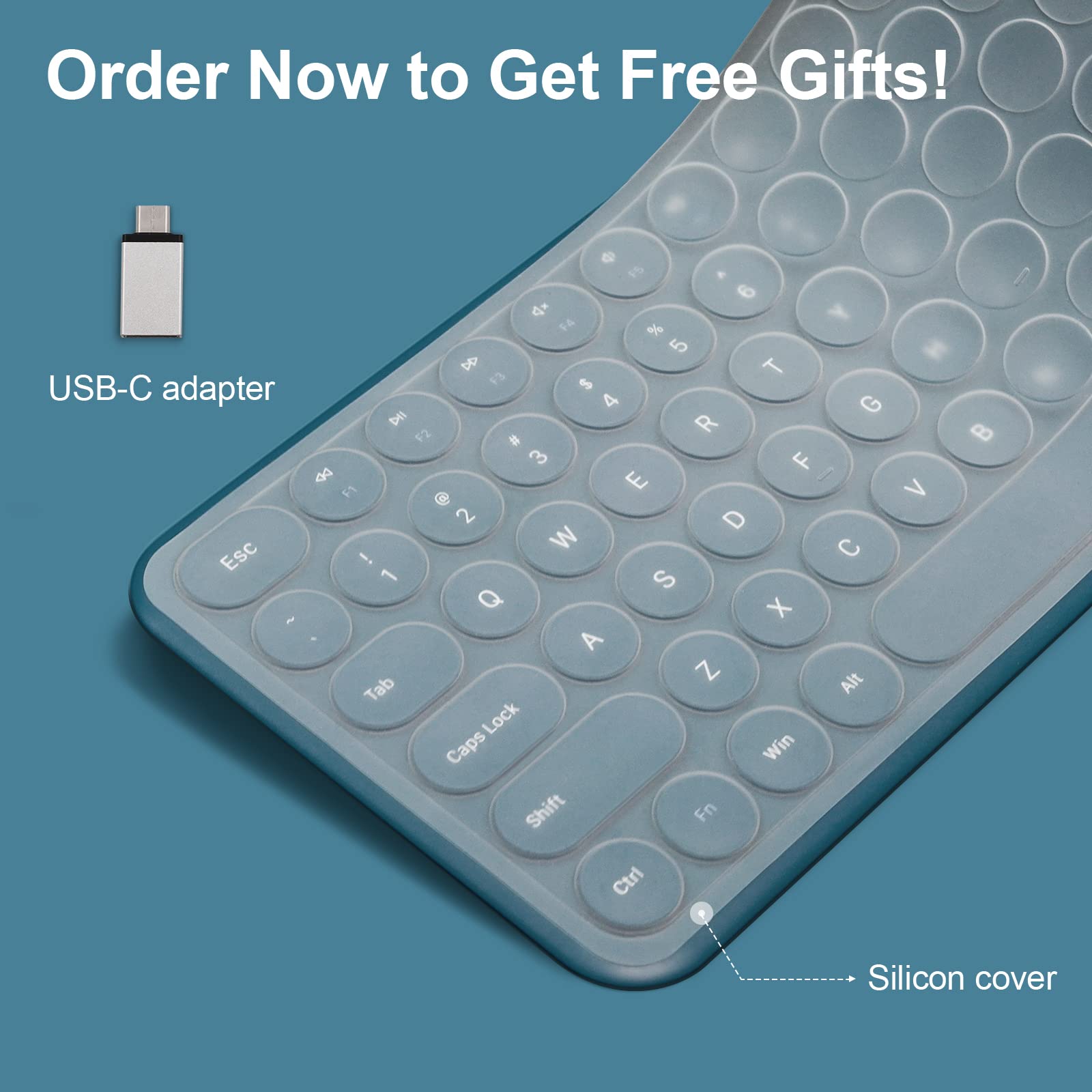 Wireless Keyboard and Mouse, XTREMTEC Cute Keyboard Retro Round Keycap - 2.4GHz Ultra-Slim Quiet Aesthetic Keyboard for Mac Computer Laptop PC Desktops (Rosegold)