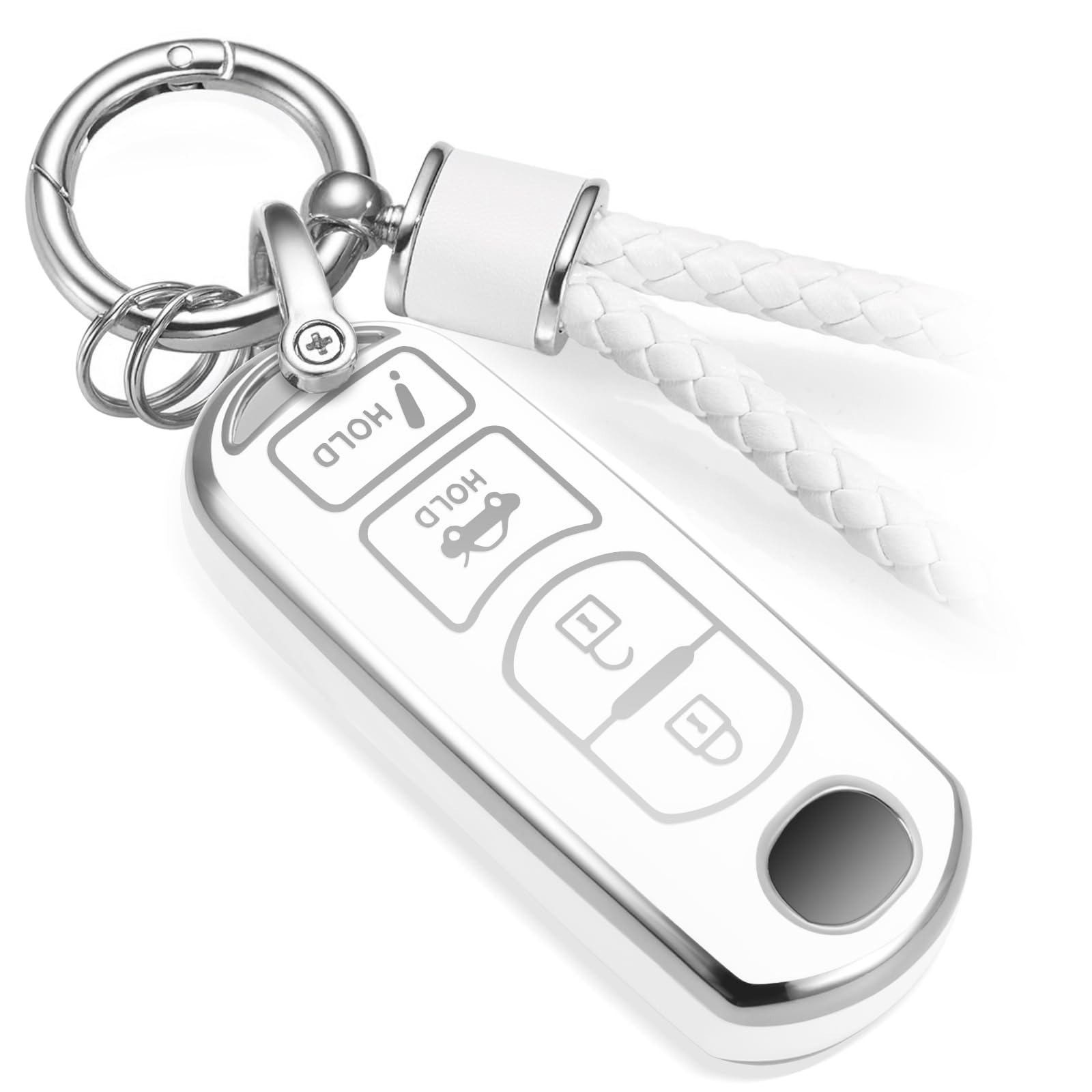 Cadillac Key Fob Cover with Metal Braided Rope Keychain, Upgraded Soft Key Case for 2015-2019 Escalade CTS SRX XT5 ATS STS CT6 (5 Button) (Gold Edge)