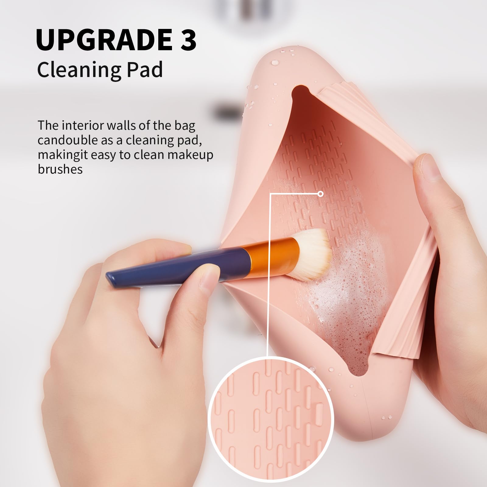 AGIKET Silicone Makeup Brush Holder Travel Cosmetic Bag:Soft Portable Cosmetic Face Brushes Holder with Upgrade Anti-Fall Out Magnetic Closure, Large Travel Makeup Brush Case - Walnut