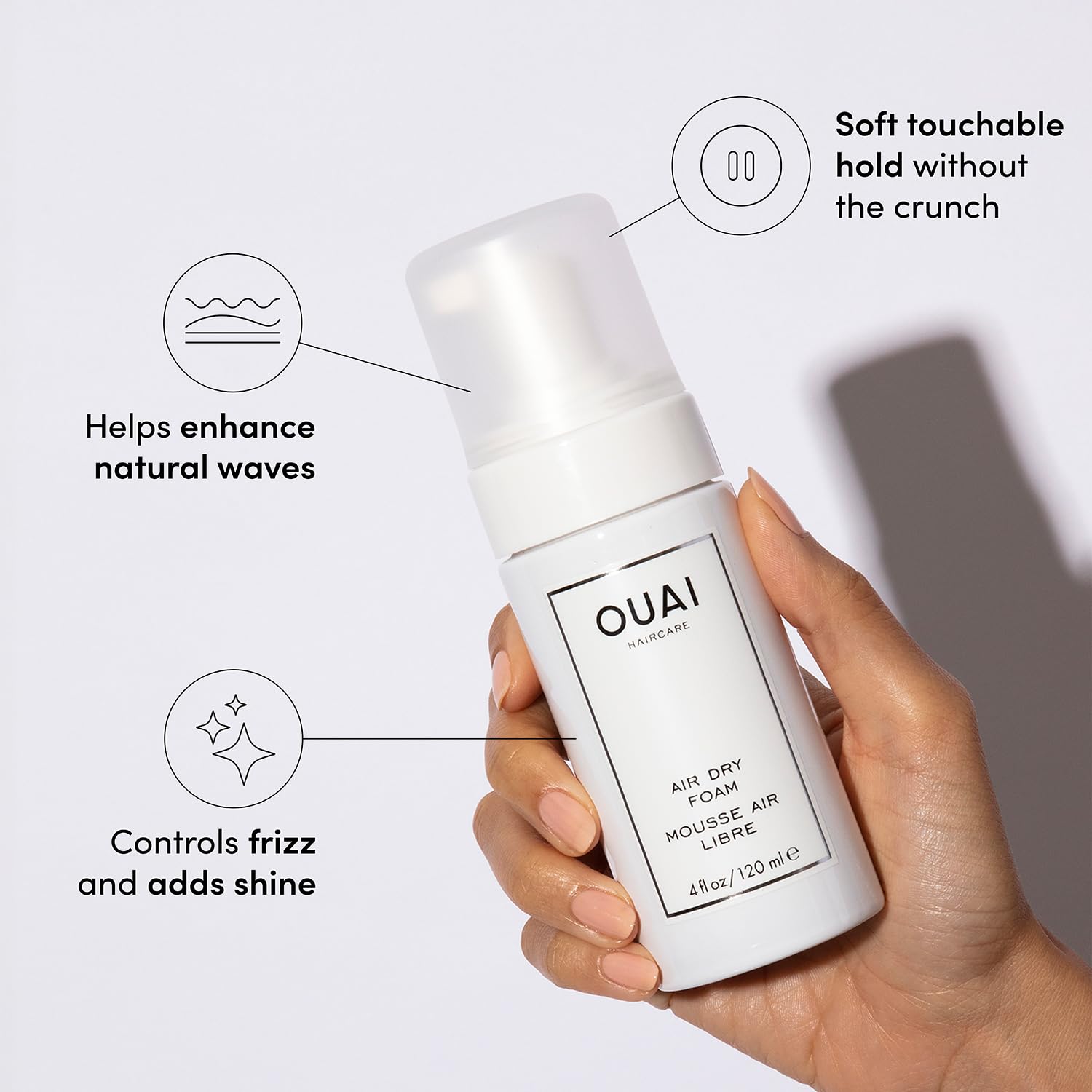 OUAI Air Dry Foam - Conditioning Mousse for Beach Waves with Kale and Carrot Extract - Paraben, Phthalate and Sulfate Free Hair Product (4 Oz)