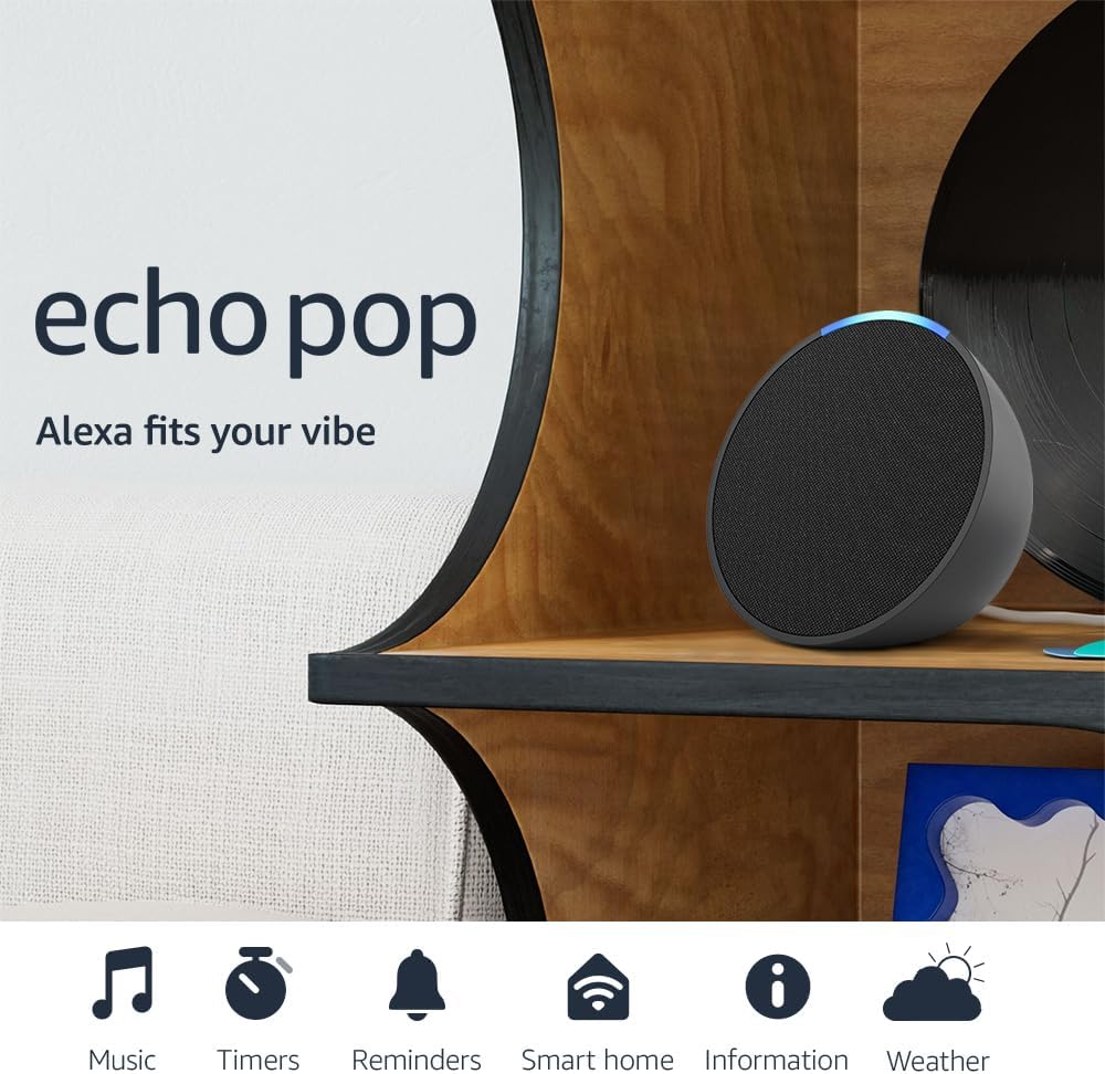 Amazon Echo Pop (newest model), Full sound compact smart speaker with Alexa, Lavender Bloom
