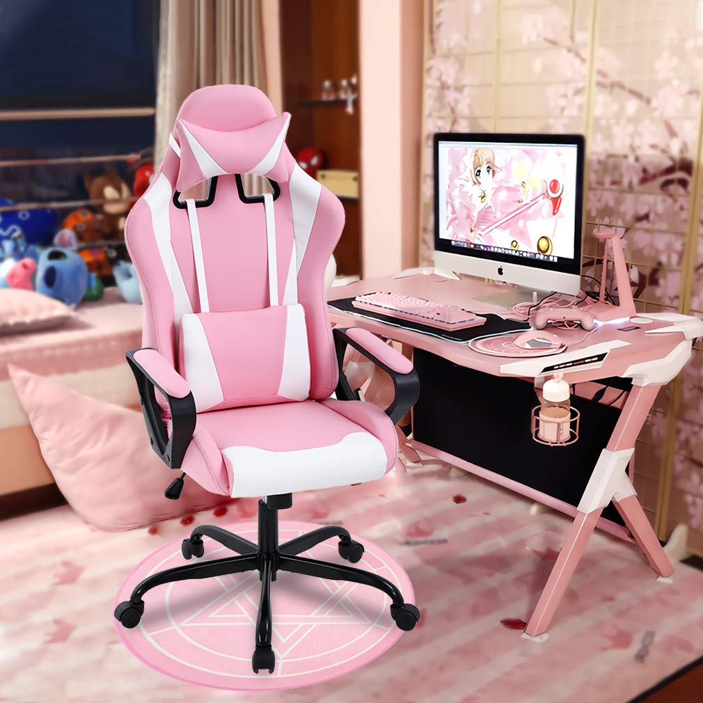 Ergonomic Office Chair, High-Back White Gaming Chair with Lumbar Support PC Computer Chair Racing Chair PU Task Desk Chair Ergonomic Executive Swivel Rolling Chair for Back Pain Women, Men (Black)