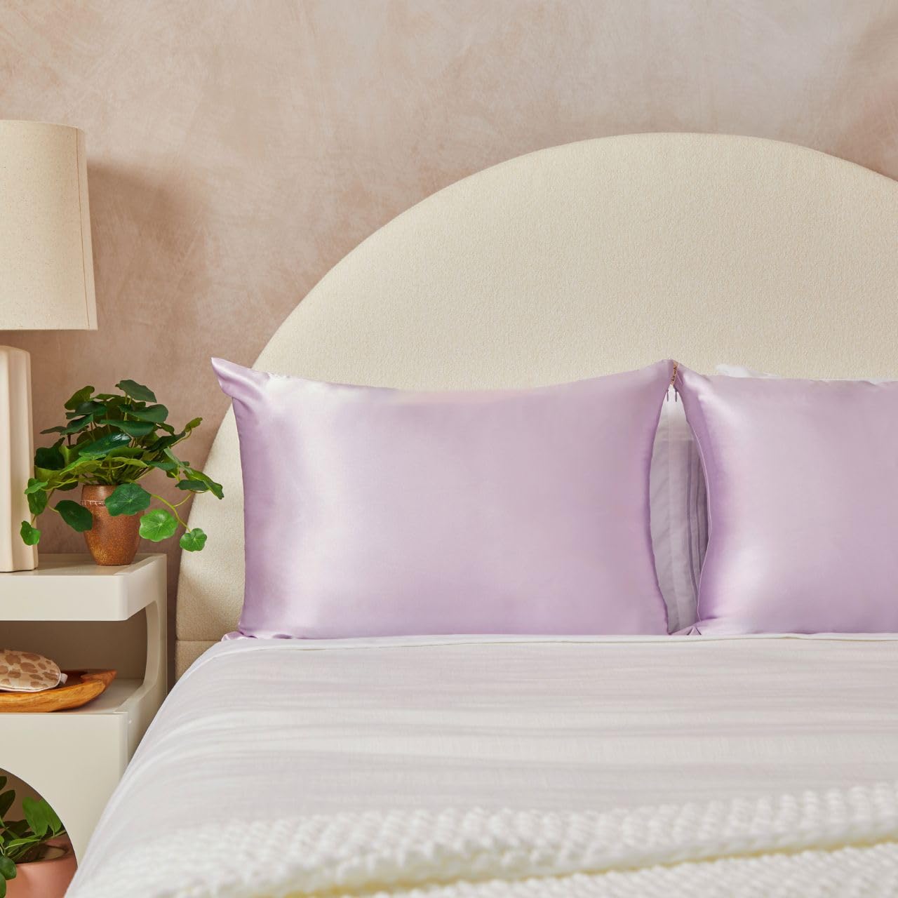 Kitsch Satin Pillowcase with Zipper for Hair & Skin, Softer Than Silk Pillow Cases Queen, Smooth Pillow Covers, Machine Washable, Wrinkle-Free, Cooling Satin Pillow Cases Standard Size 19"x26", Ivory