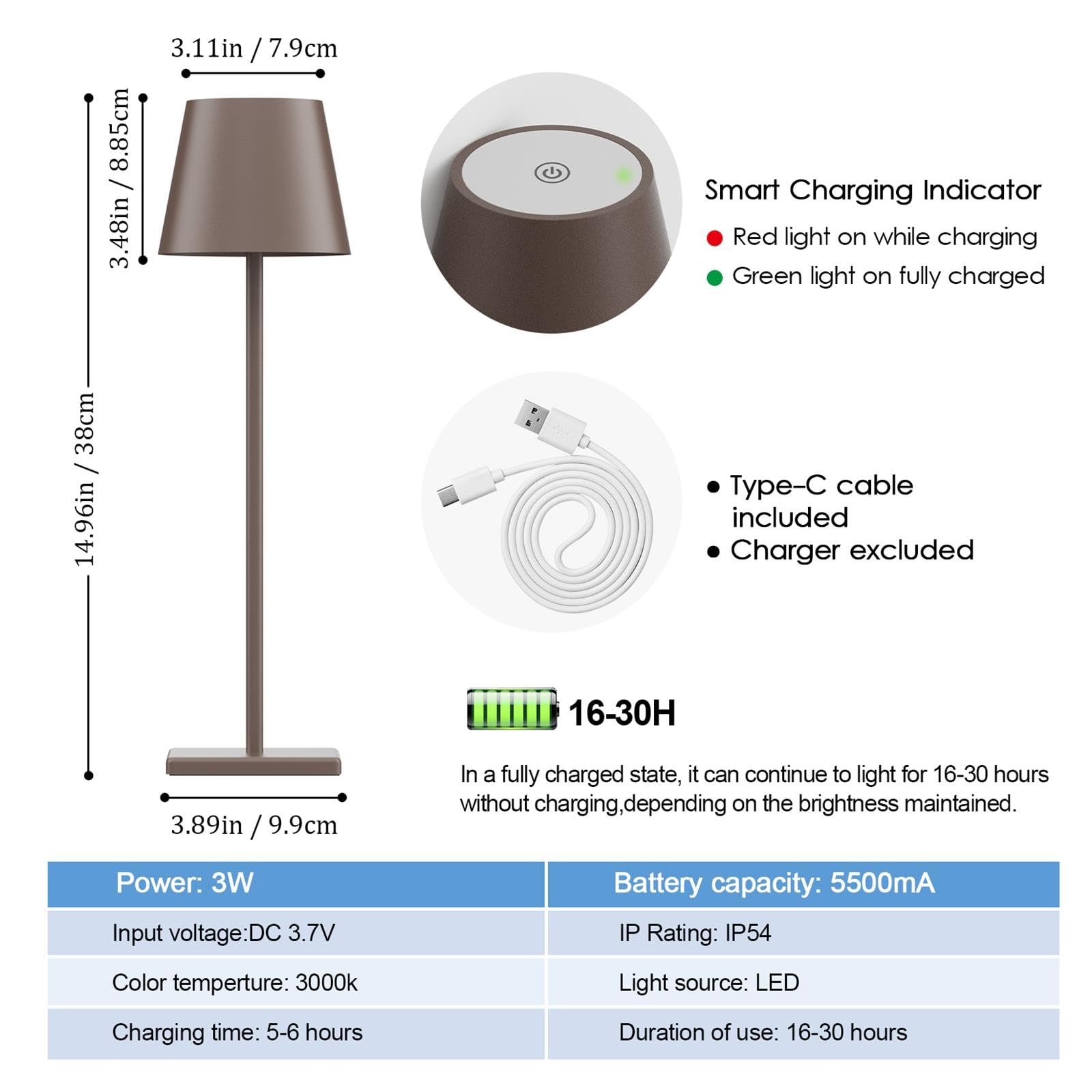 2-Pack LED Cordless Table Lamp, Rechargeable Battery Desk lamp 3W 5500mAh Battery Operated Stepless Dimming Modern Portable Table Light for Restaurant/Bedroom/Outdoor IP54 Waterproof (Off White)