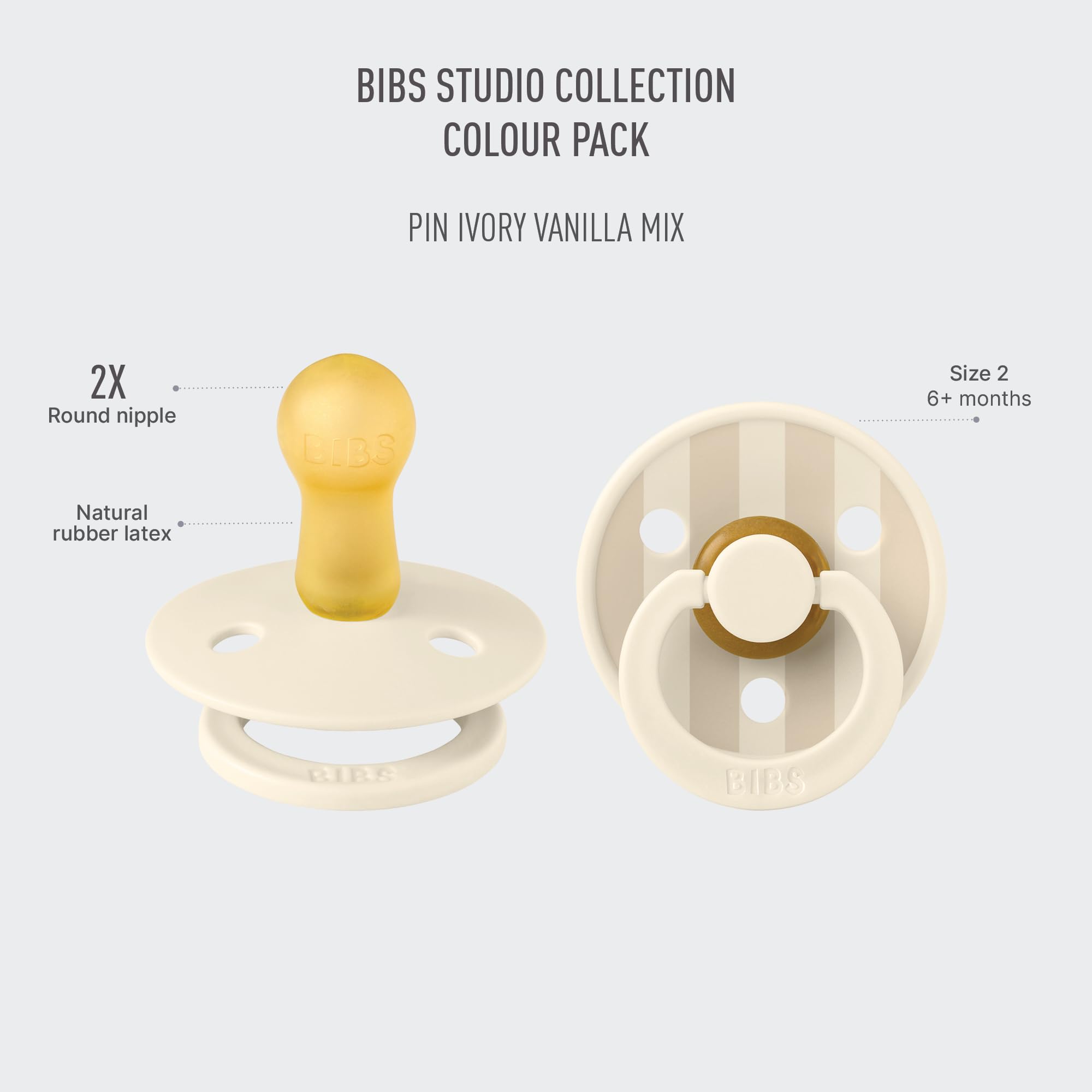 BIBS Pacifiers - Studio Collection | Natural Rubber Baby Pacifier | Set of 2 BPA-Free Soothers | Made in Denmark | (Blush mix, 0-6 Months)