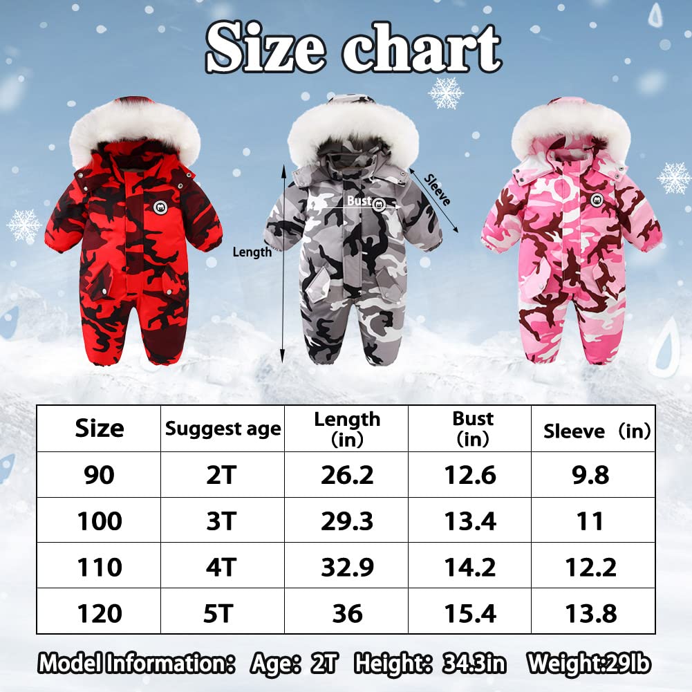 Xifamniy Toddler Snowsuit 2T 3T 4T 5T Ski Suit Baby Boy Girl Winter Clothes Coat Outwear Snow Suit Hooded Romper Jumpsuit