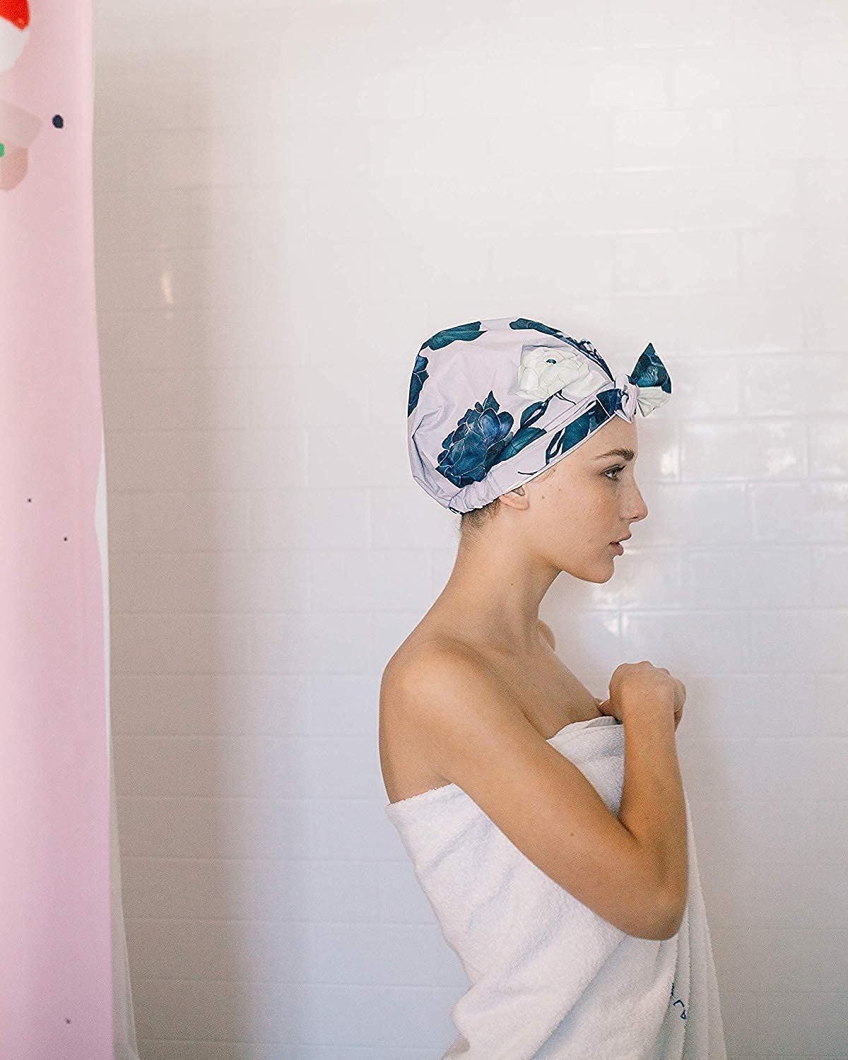 Kitsch Luxury Shower Cap for Women - Reusable Shower Cap for Long Hair with Non Slip Silicon Grip | Waterproof Hair Cap for Shower with One Size Fits Most | Stylish Hair Cover for Shower (Blush Dot)