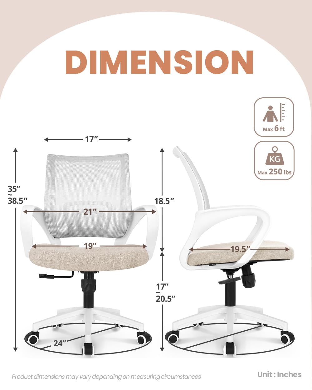 NEO CHAIR Office Chair Computer Desk Chair Gaming Ergonomic Mid Back Cushion Lumbar Support with Comfy Mesh Adjustable Swivel Rolling Home (Beige)