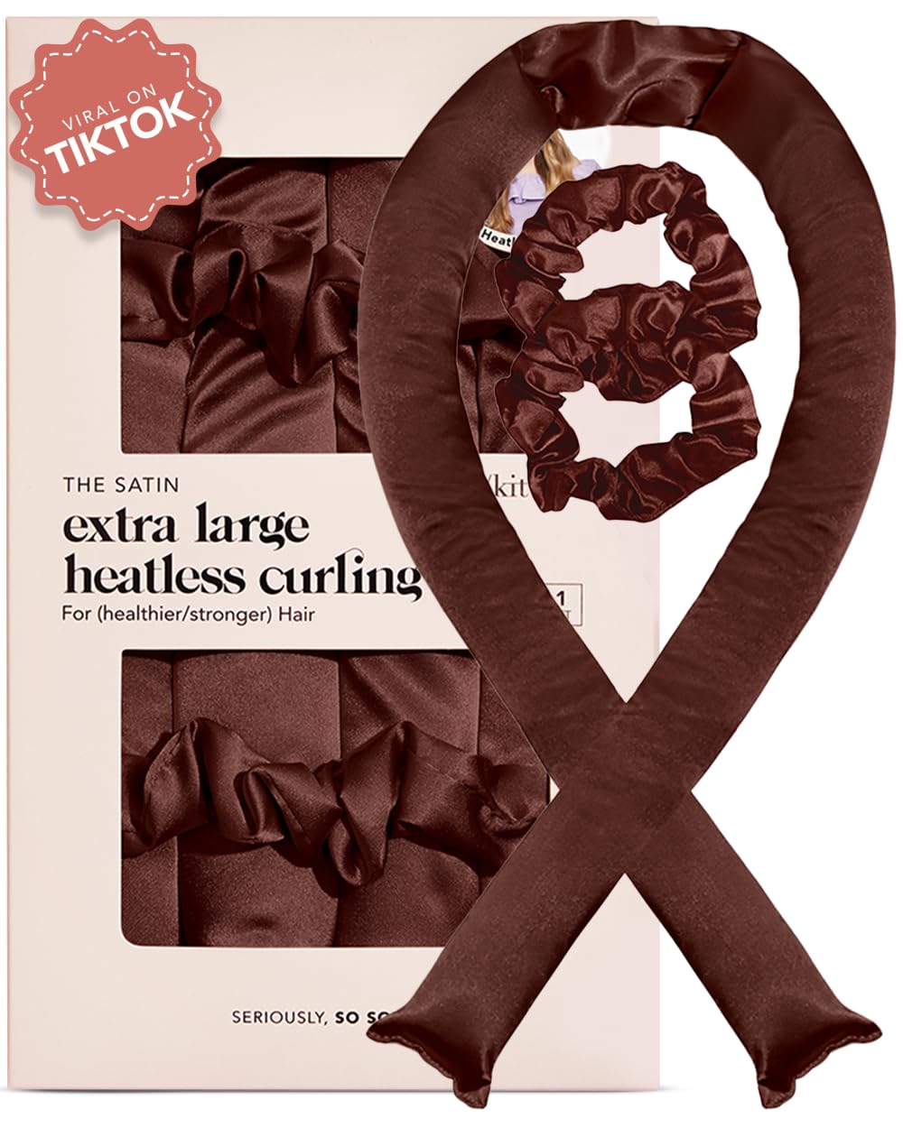 Kitsch Satin Heatless Curling Set for No-Heat Soft Curls | Overnight Hair Curlers & Curling Rod Headband, Frizz-Free Styling | Gentle Rollers for All Hair Types - 1 Pack (Charcoal)