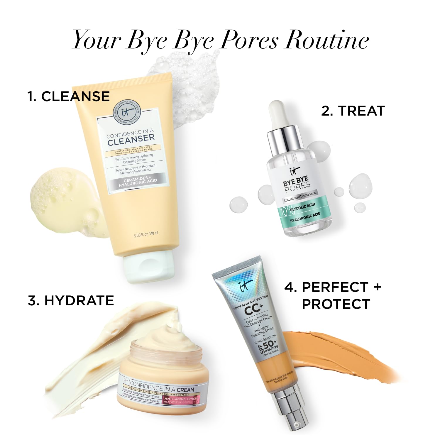 IT Cosmetics Bye Bye Pores 10% Glycolic Acid Face Serum - Visibly Minimizes Pores In 1 Week & Gently Exfoliates to Help Refine Skin’s Texture - With Hyaluronic Acid for Hydration -1 Fl. Oz