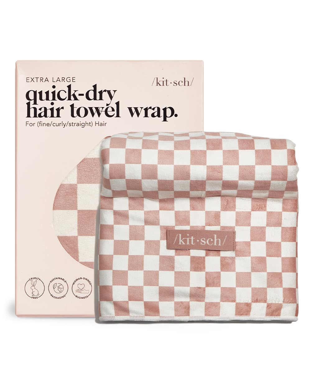 Kitsch Microfiber Hair Towel Wrap - Quick Dry Curly Hair Wraps for Women Wet Hair | Microfiber Towel for Hair | Hair Drying Towel Wrap | Hair Towels for Women | Hair Turban for Wet Hair (Blush)