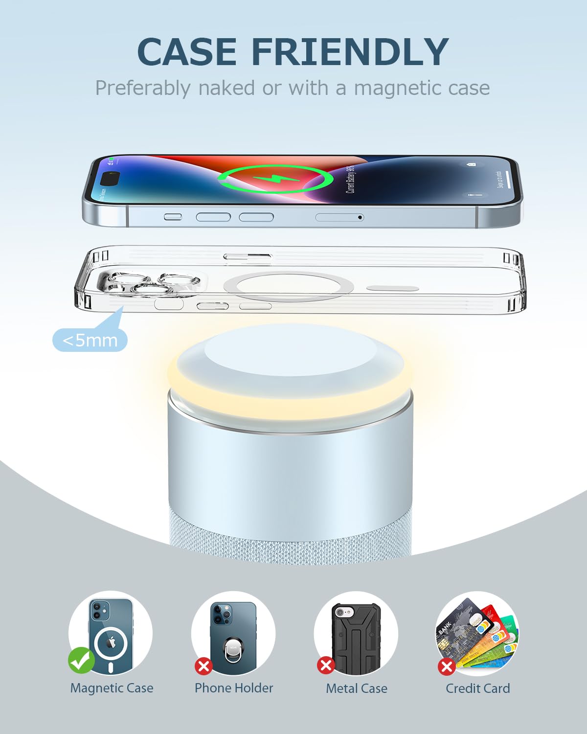 COLSUR Bluetooth Speaker, Magnetic Wireless Charger, Bluetooth Speakers with Night Light, 2 in 1 Wireless Charging Station for iPhone 16/15/14/13/12 Series, AirPods Pro/3/2(Gift Ideal)