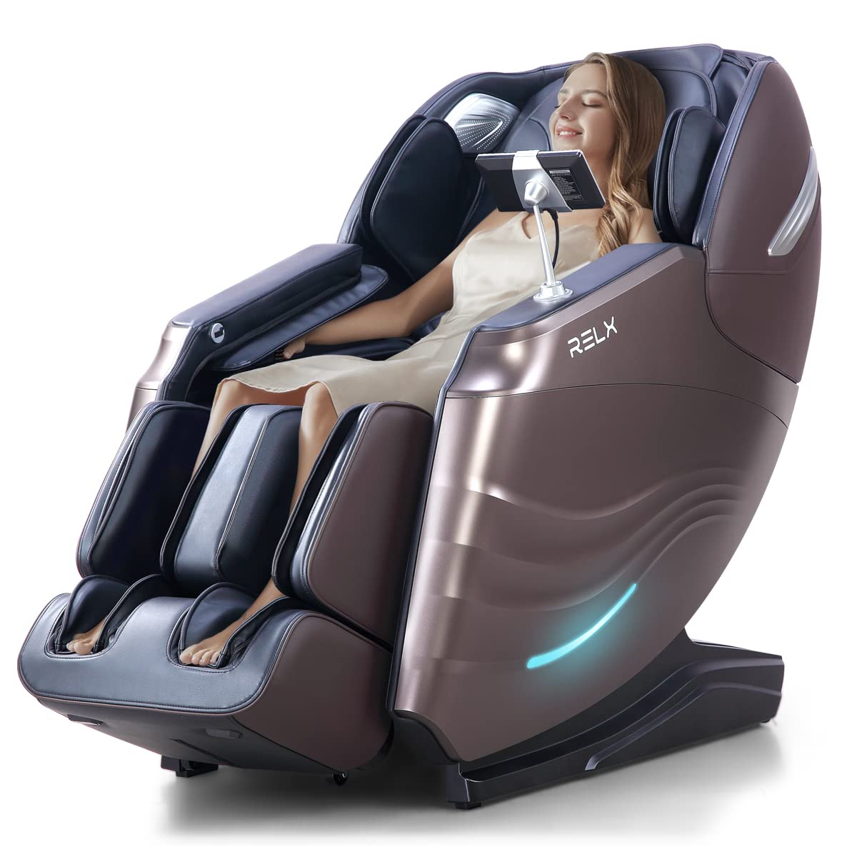 RELX Massage Chair Full Body Zero Gravity SL-Track Shiatsu Massage Chair, 12 Modes, Airbag Massage, with Yoga Stretch, Foot Massage, AI Control (Cream)