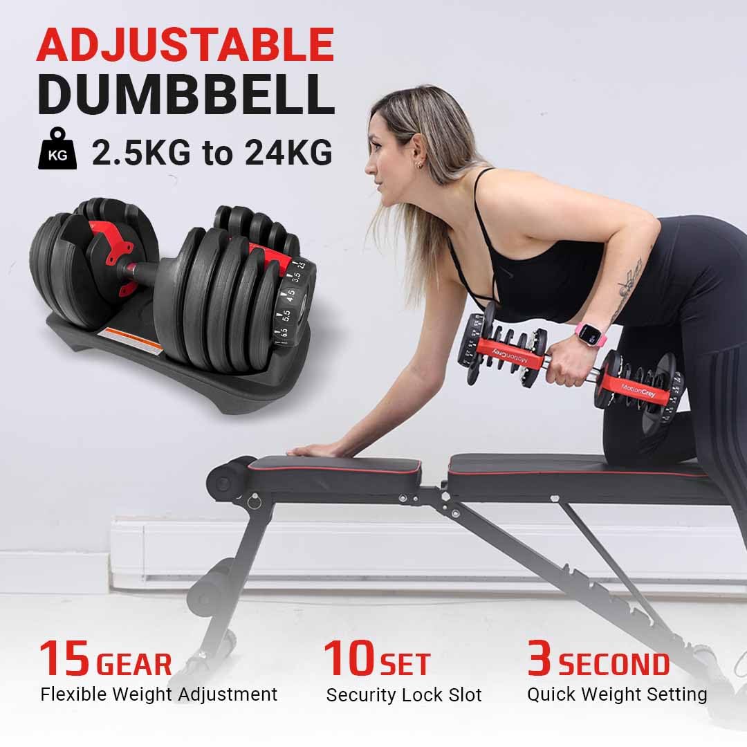 MotionGrey Adjustable Dumbbell Set 5 to 52.5LBs, Weights Dumbbells set of 2, Bonus High Strength Hand Grip, Home Gym Barbell 10 lb dumbbells pair